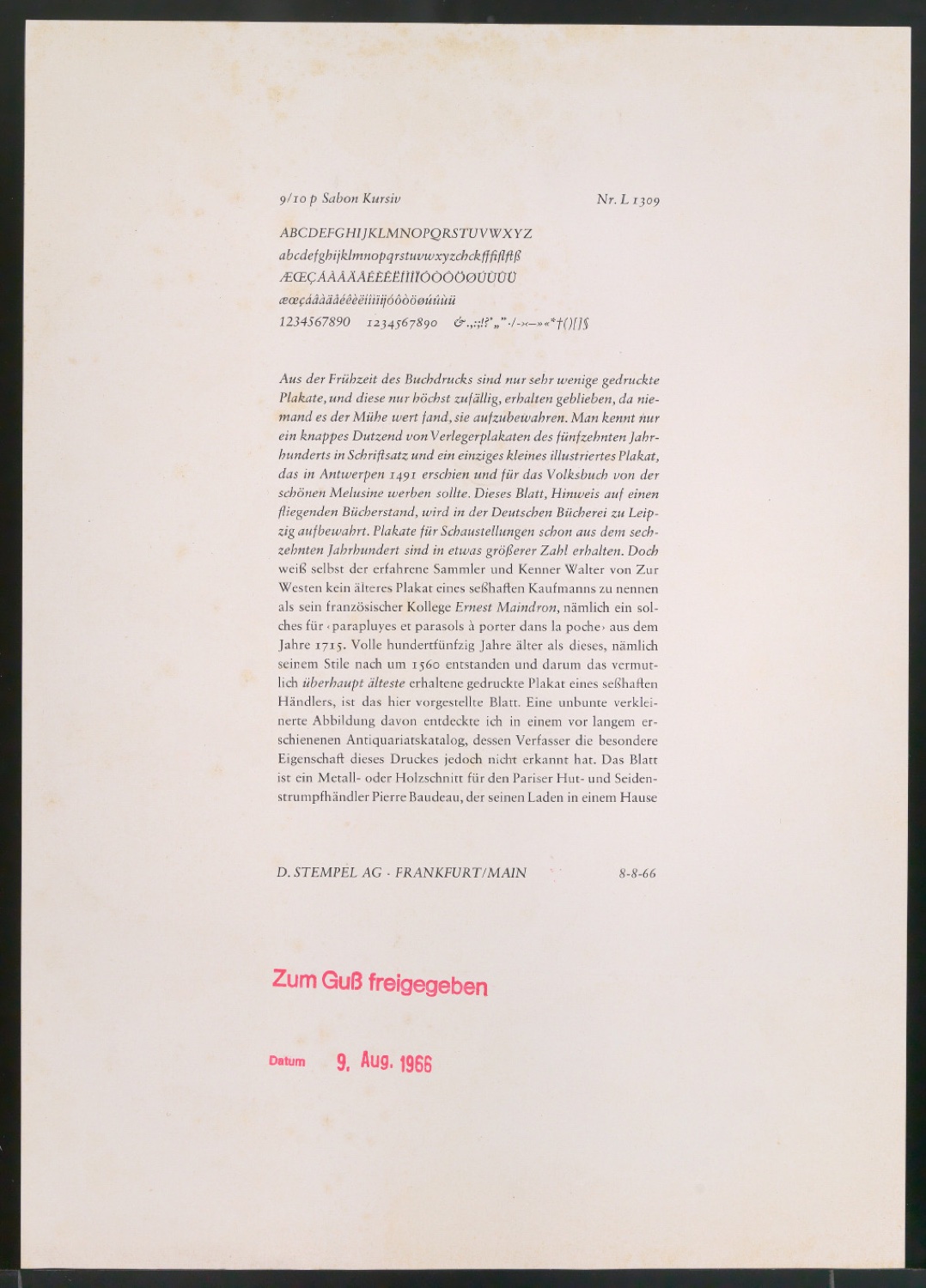 Probedrucke der Sabon in verschiedenen Schriftschnitten und Schriftgraden — Blatt 15
