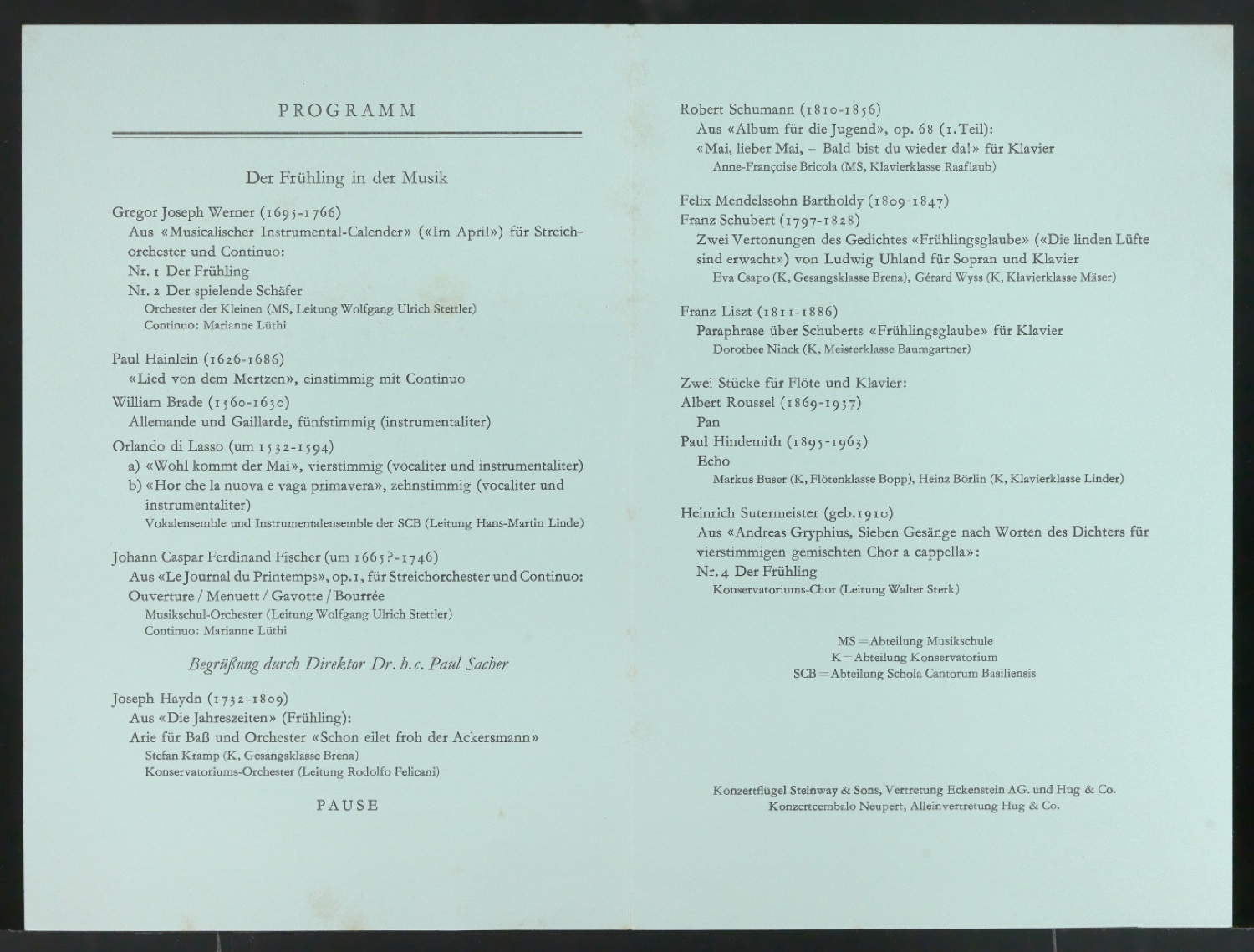 Programmheft Jahresfeier 1965 der Musik-Akademie Basel — Blatt 2