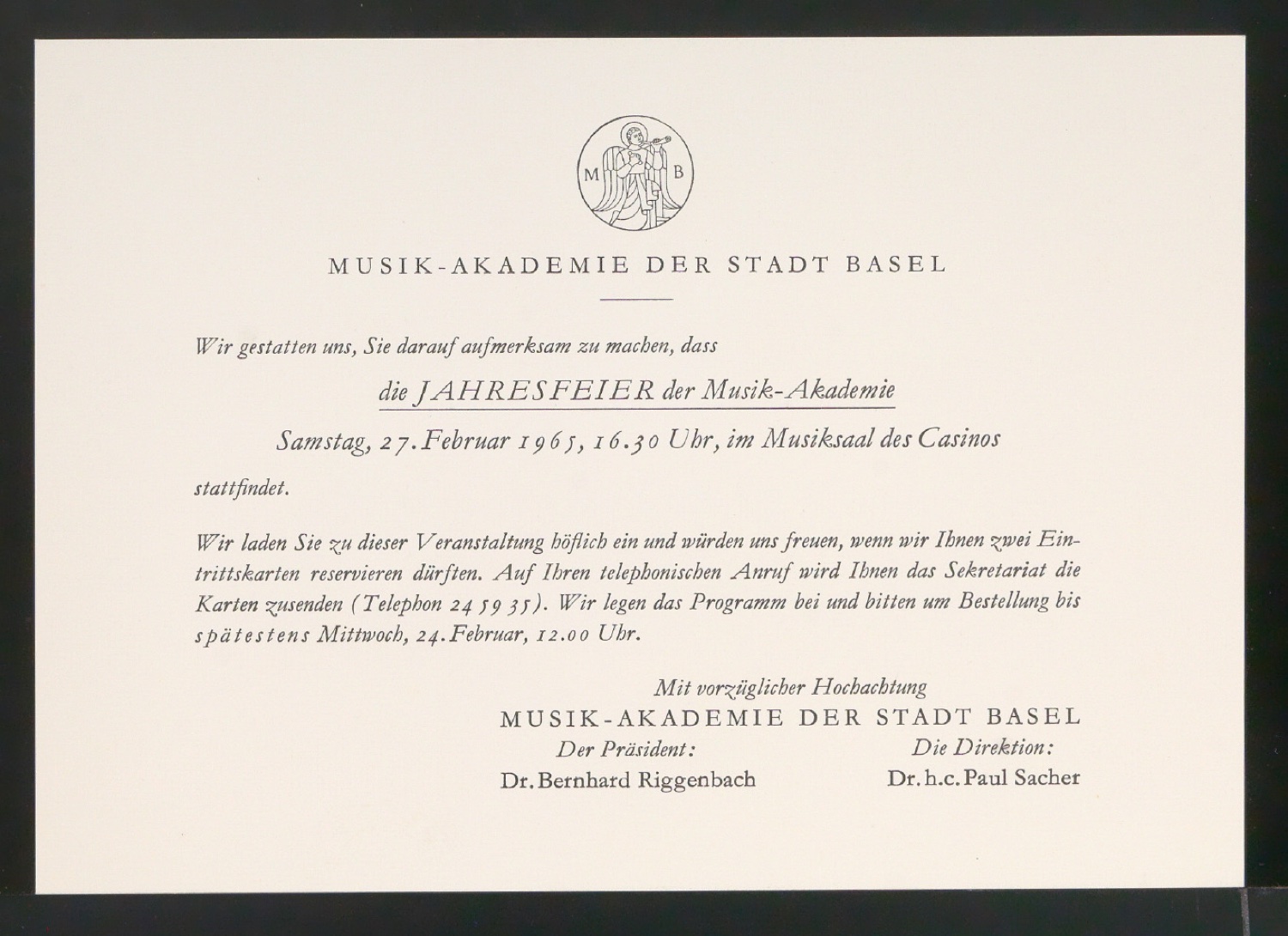 Programmheft Jahresfeier 1965 der Musik-Akademie Basel — Blatt 4