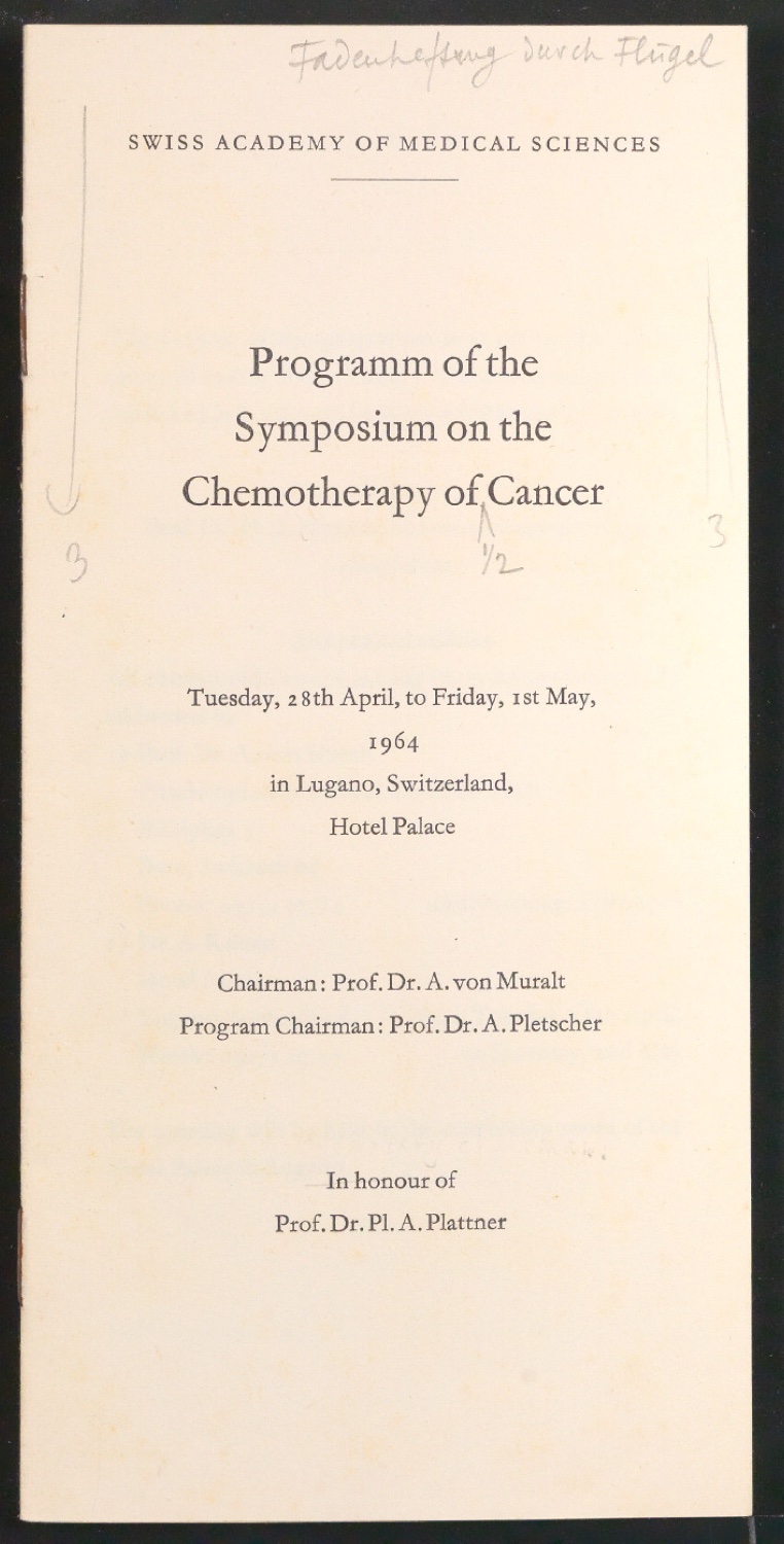 Korrekturfahnen für Program of the Symposium on the Chemotherapy of Cancer — Blatt 1