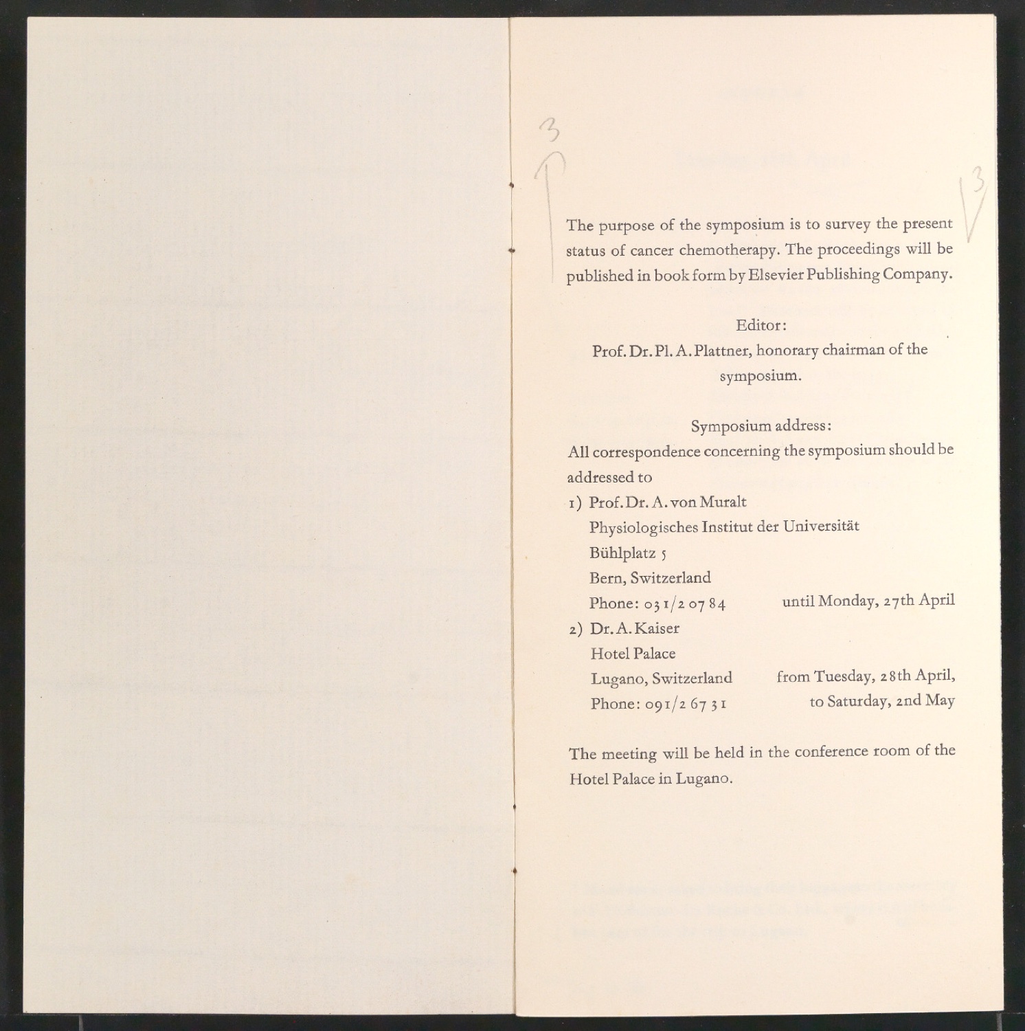 Korrekturfahnen für Program of the Symposium on the Chemotherapy of Cancer — Blatt 2