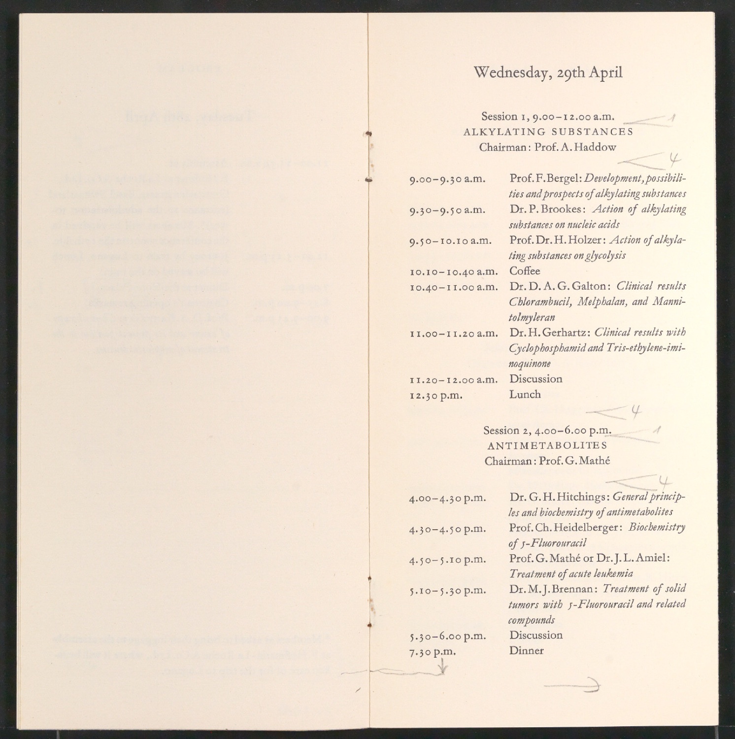 Korrekturfahnen für Program of the Symposium on the Chemotherapy of Cancer — Blatt 3