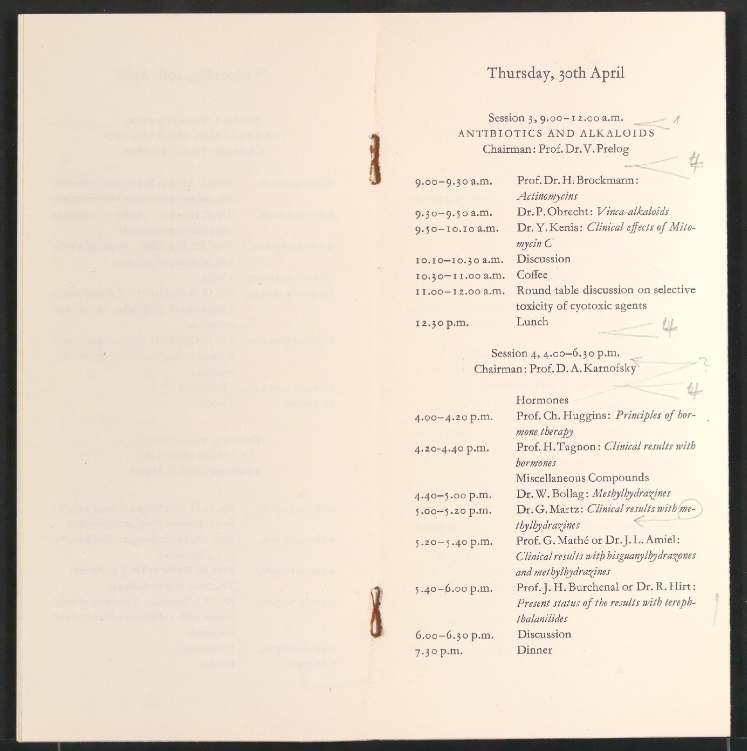 Korrekturfahnen für Program of the Symposium on the Chemotherapy of Cancer — Blatt 4
