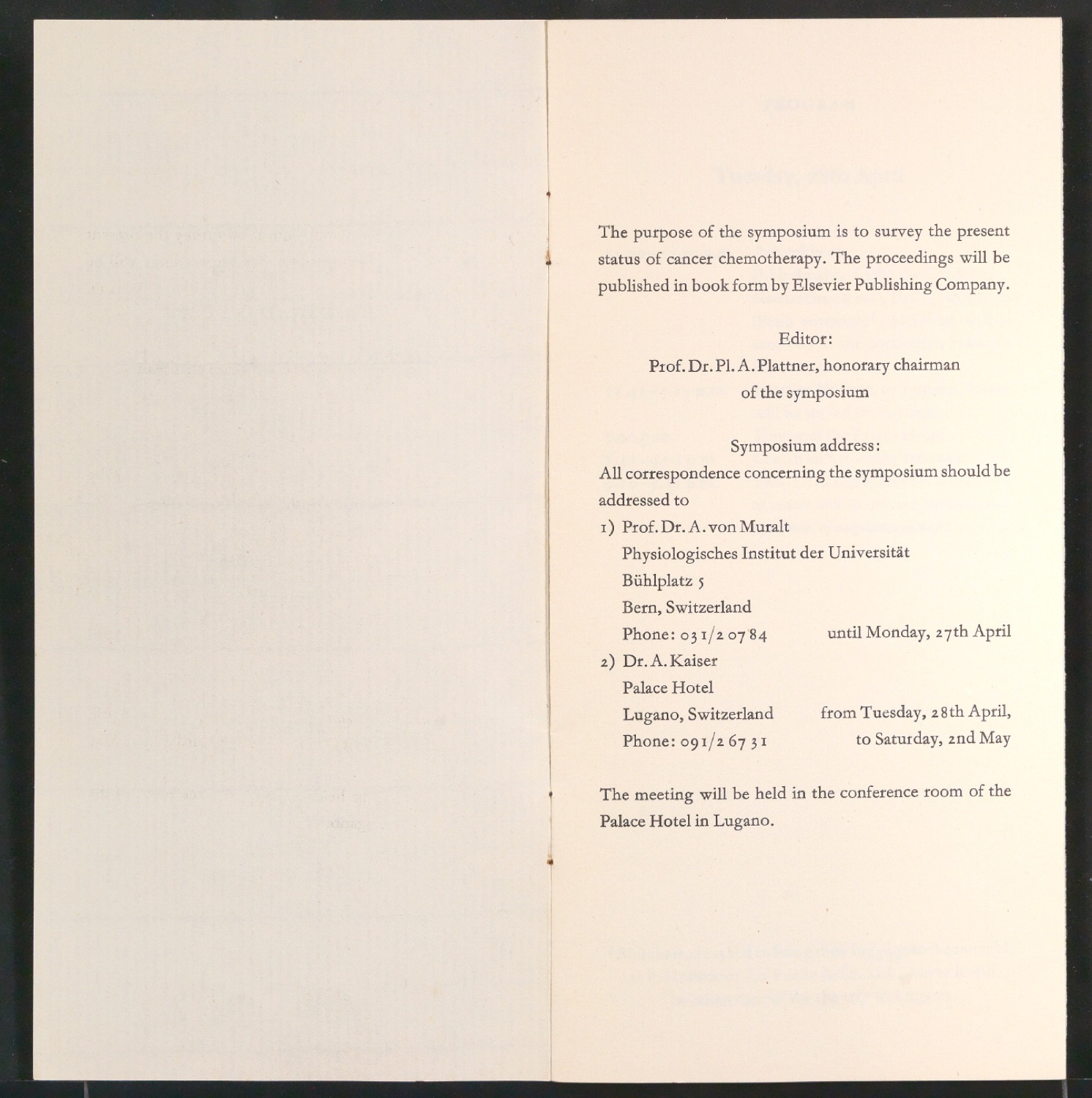 Korrekturfahnen für Program of the Symposium on the Chemotherapy of Cancer — Blatt 10