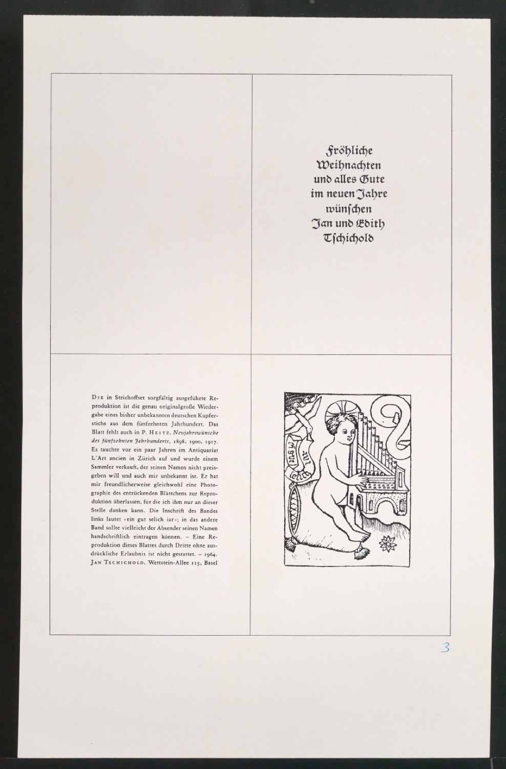 Probedruck für eine Illustration mit der Abbildung des Neujahrswunsches 1964 — Blatt 1
