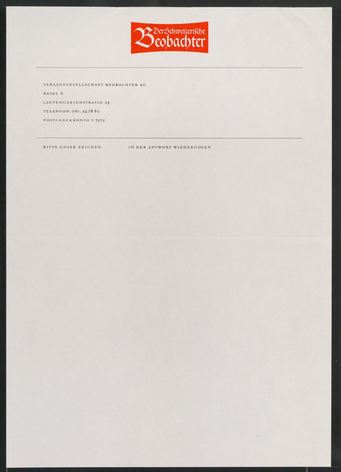 Briefkopf für die Verlagsgesellschaft Beobachter AG — Blatt 1