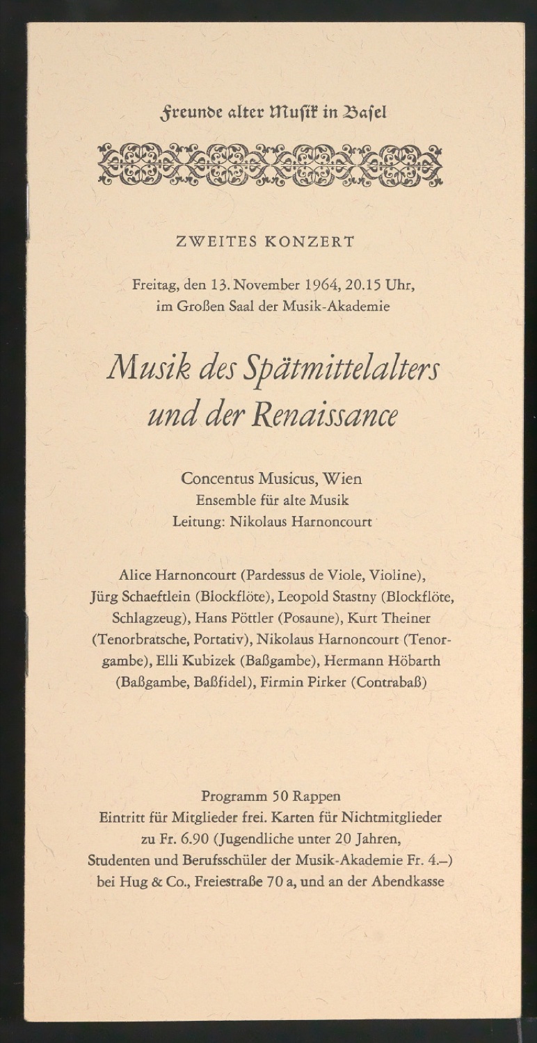 Programmheft 1964 - Musik des Spätmittelalters und der Renaissance — Blatt 1