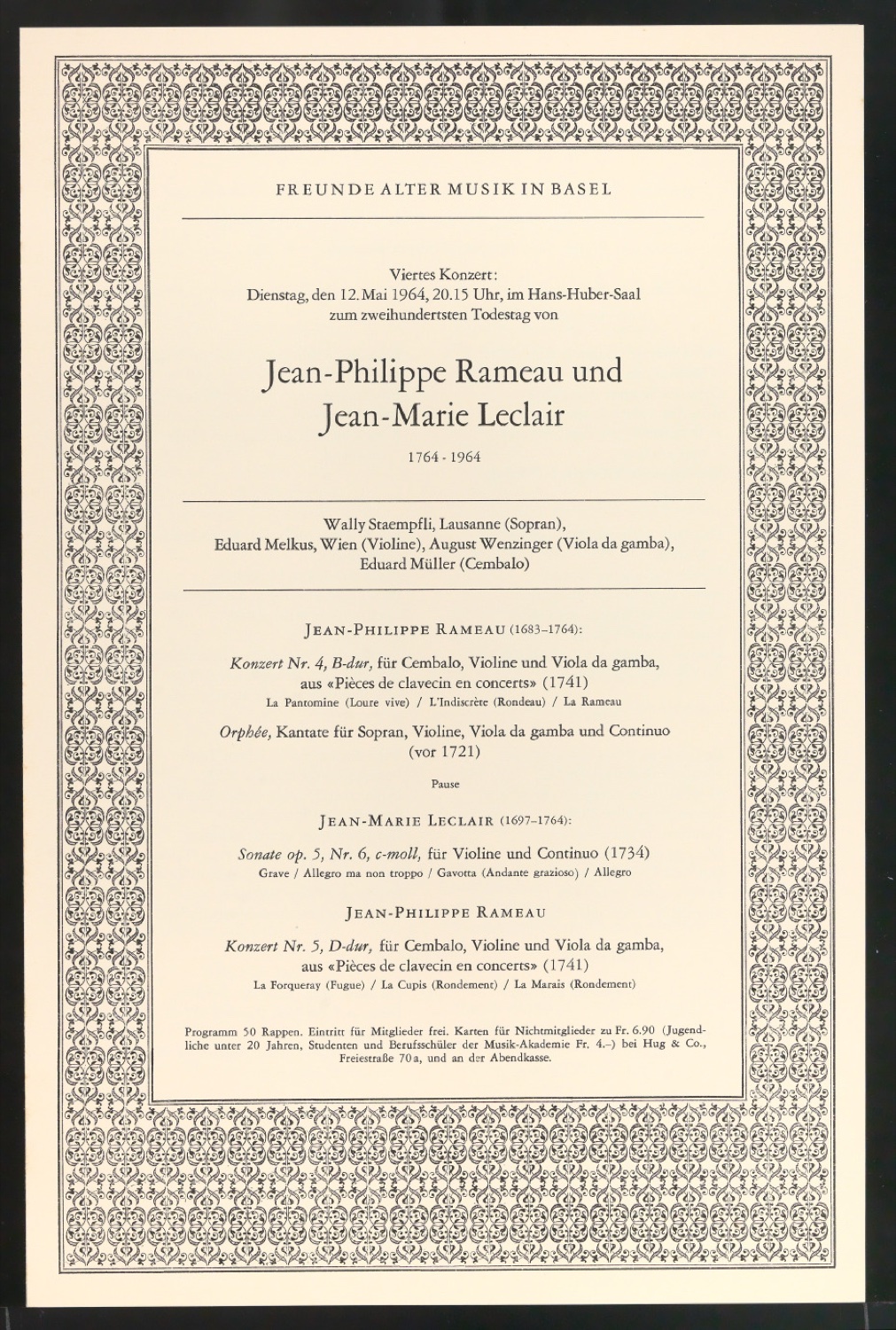 Programmheft Viertes Konzert 1964 Jean-Philippe Rameau und Jean-Marie Leclair — Blatt 1