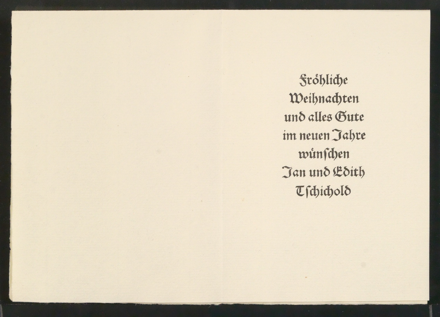 Probedruck von Neujahrswunsch Fröhliche Weihnachten und alles Gute im neuen Jahre wünschen Jan und Edith Tschichold — Blatt 2