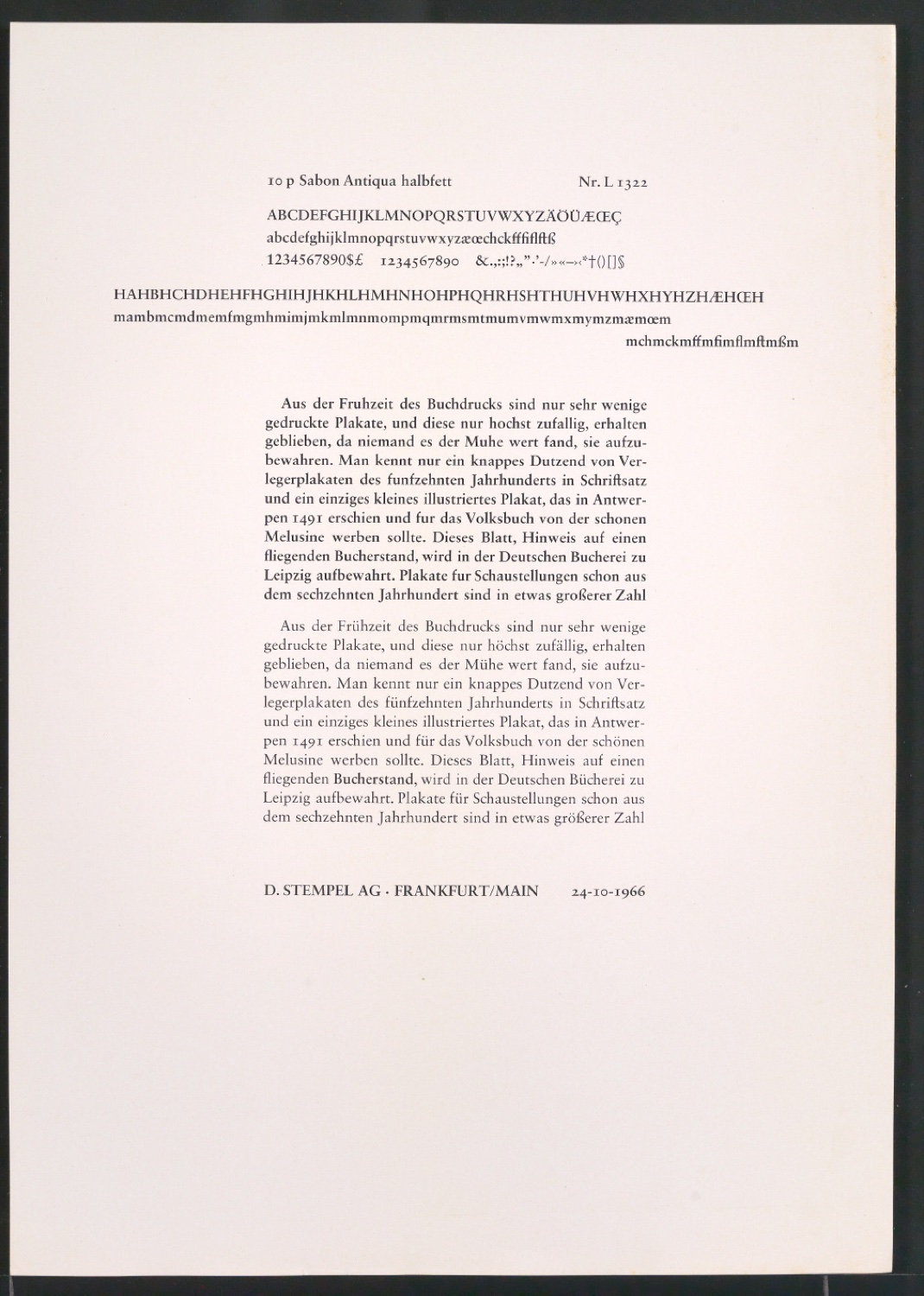 Probedrucke der Sabon in verschiedenen Schriftschnitten und Schriftgraden — Blatt 7
