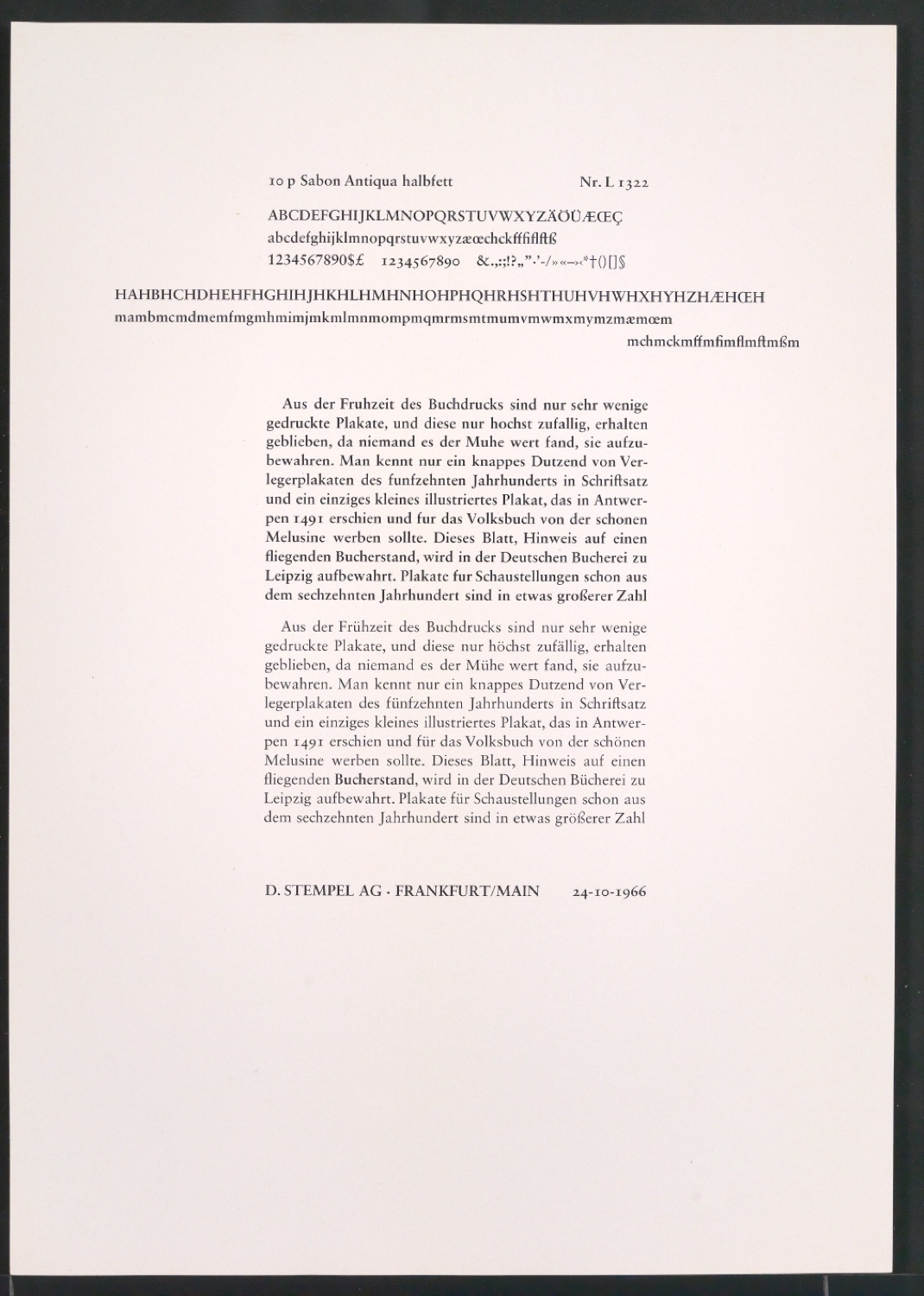 Probedrucke der Sabon in verschiedenen Schriftschnitten und Schriftgraden — Blatt 11