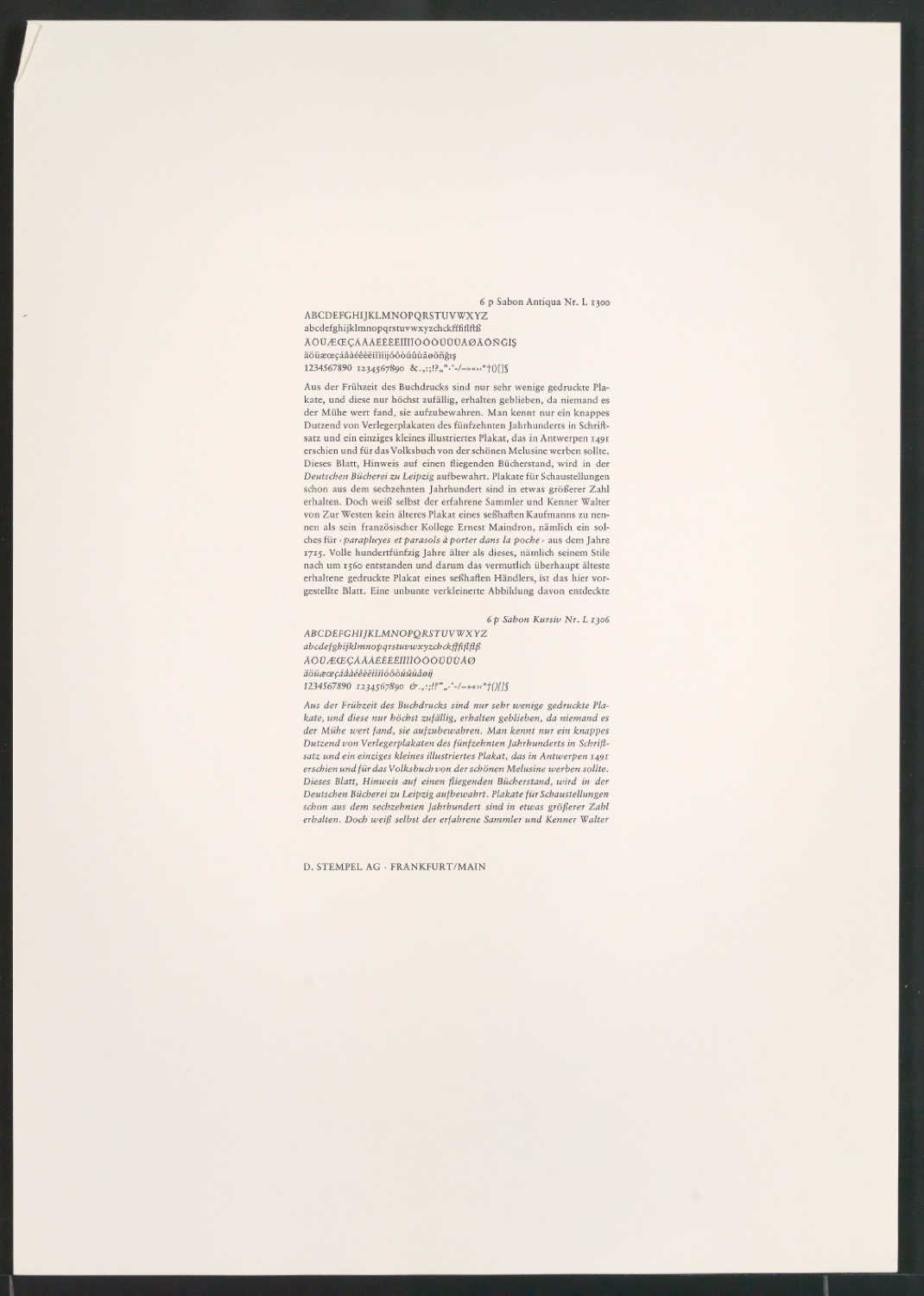Probedrucke der Sabon in verschiedenen Schriftschnitten und Schriftgraden — Blatt 15