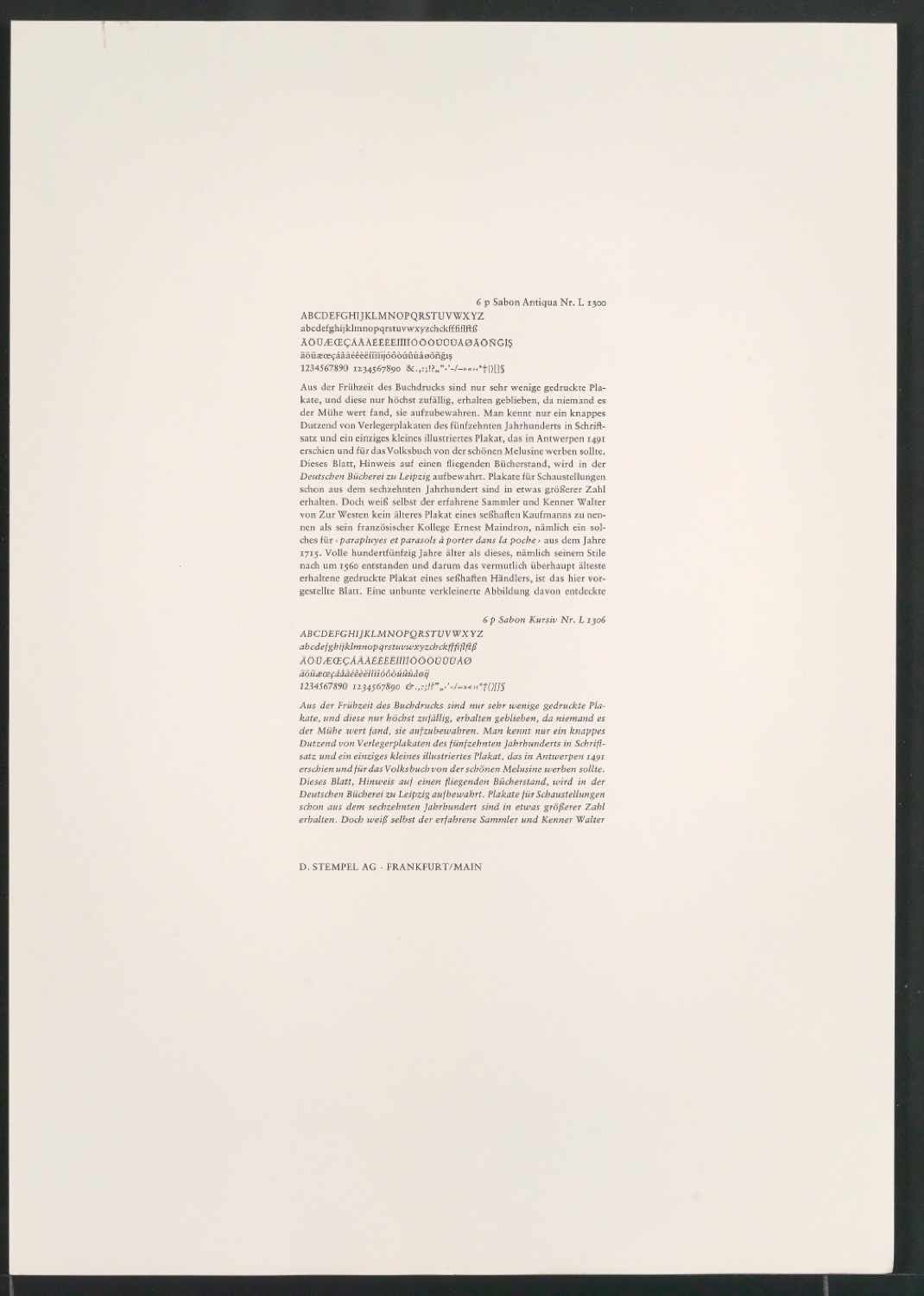 Probedrucke der Sabon in verschiedenen Schriftschnitten und Schriftgraden — Blatt 17