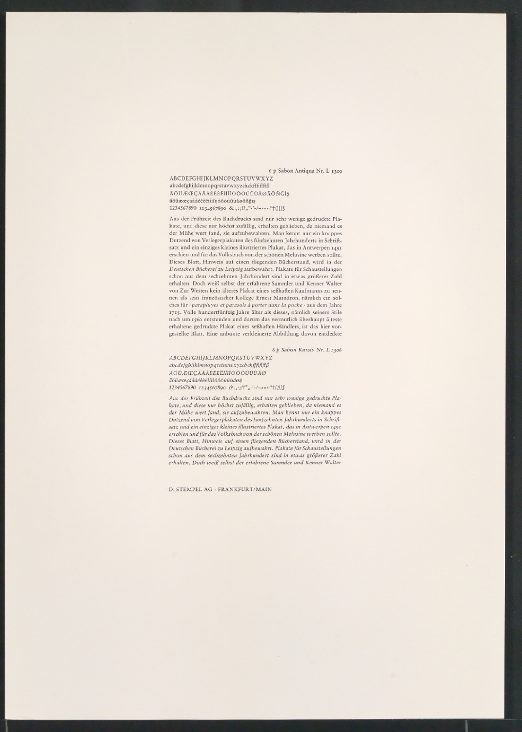 Probedrucke der Sabon in verschiedenen Schriftschnitten und Schriftgraden — Blatt 19