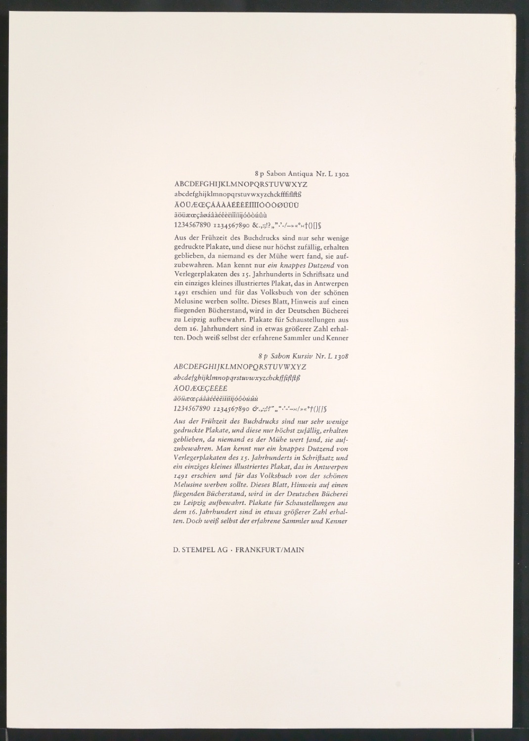 Probedrucke der Sabon in verschiedenen Schriftschnitten und Schriftgraden — Blatt 21