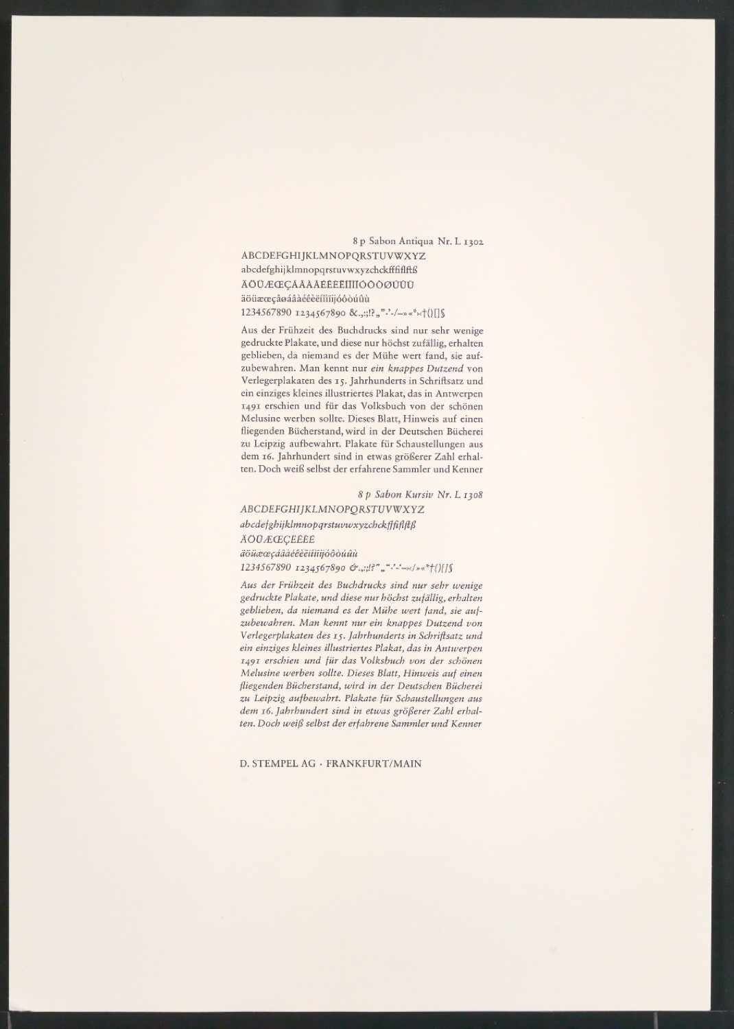Probedrucke der Sabon in verschiedenen Schriftschnitten und Schriftgraden — Blatt 23