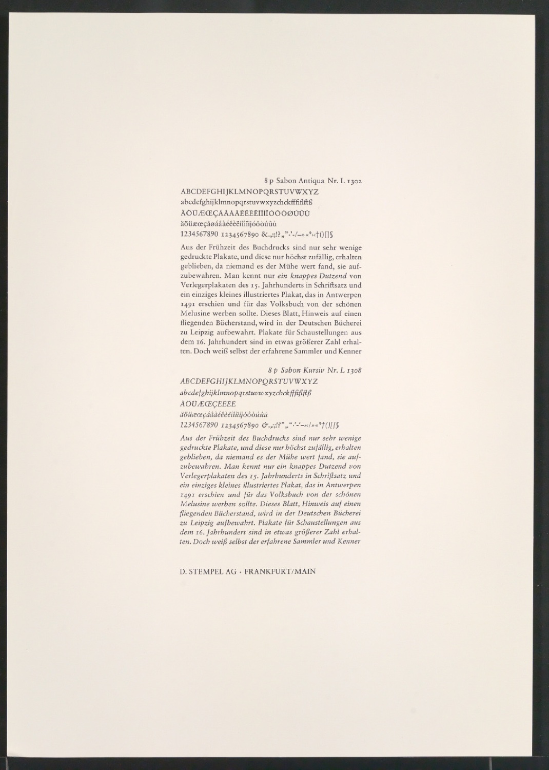 Probedrucke der Sabon in verschiedenen Schriftschnitten und Schriftgraden — Blatt 25