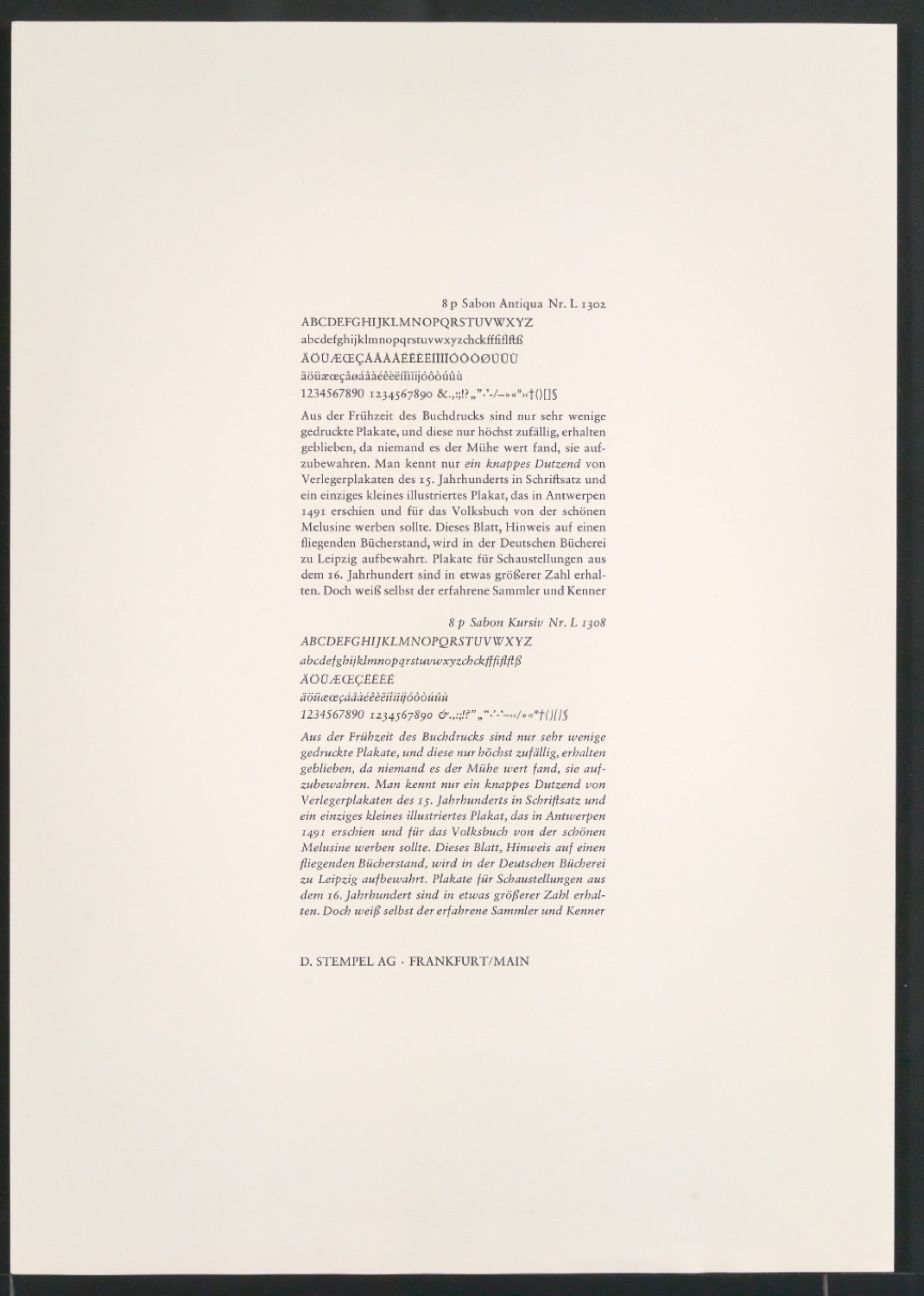 Probedrucke der Sabon in verschiedenen Schriftschnitten und Schriftgraden — Blatt 33