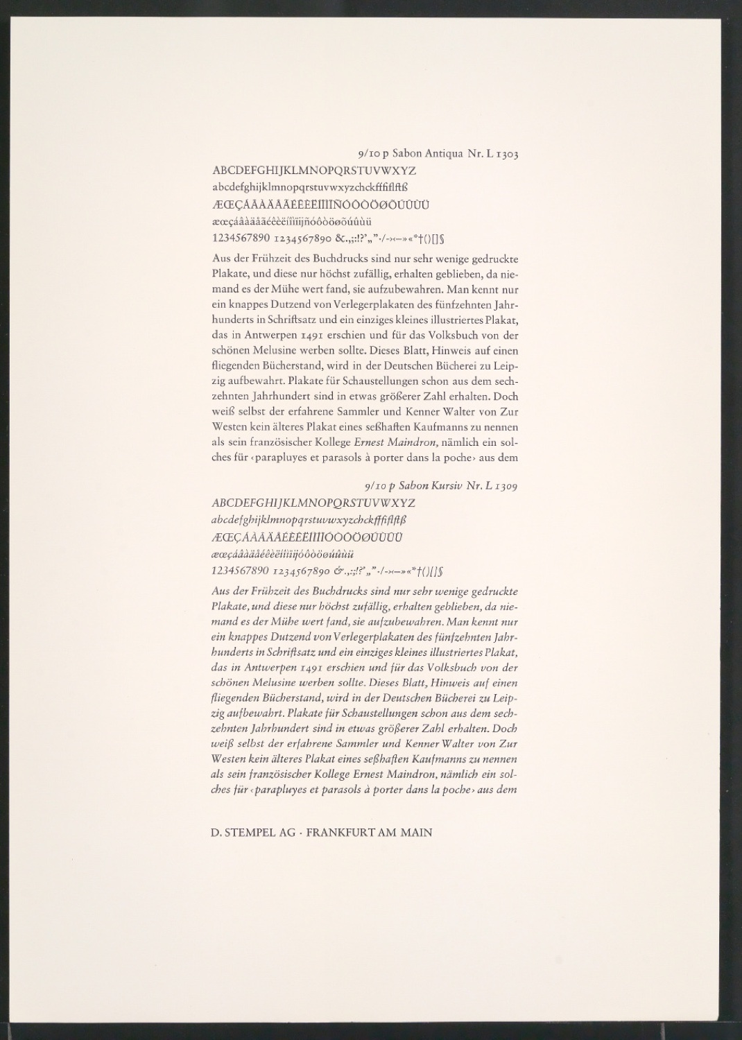 Probedrucke der Sabon in verschiedenen Schriftschnitten und Schriftgraden — Blatt 39