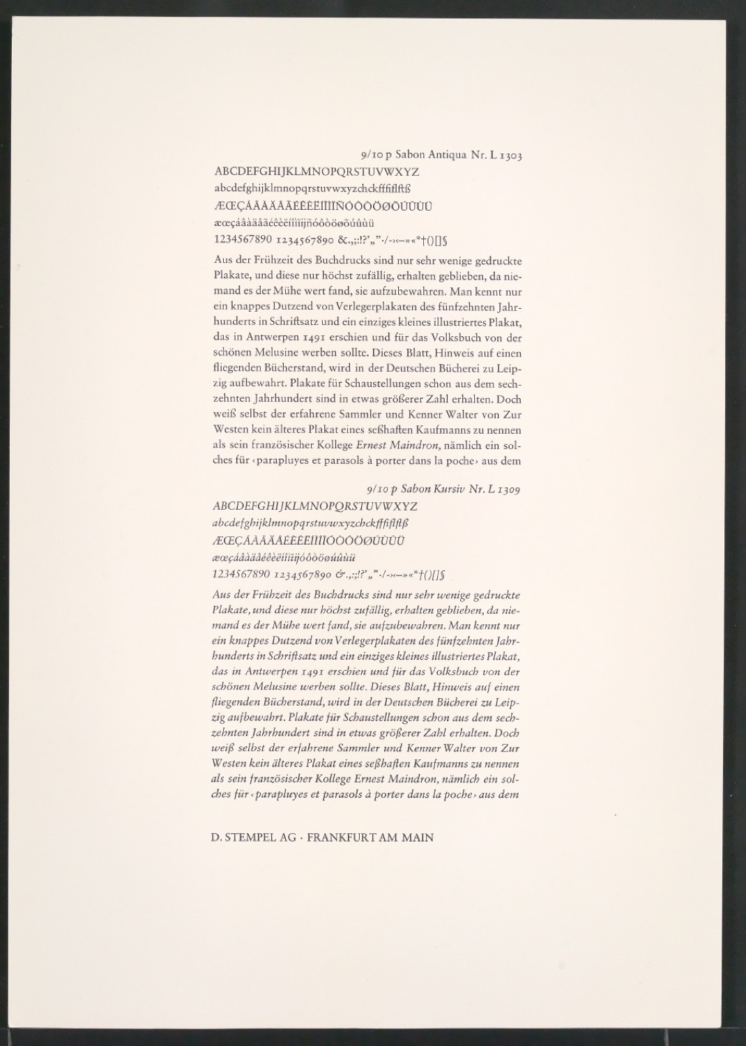 Probedrucke der Sabon in verschiedenen Schriftschnitten und Schriftgraden — Blatt 41