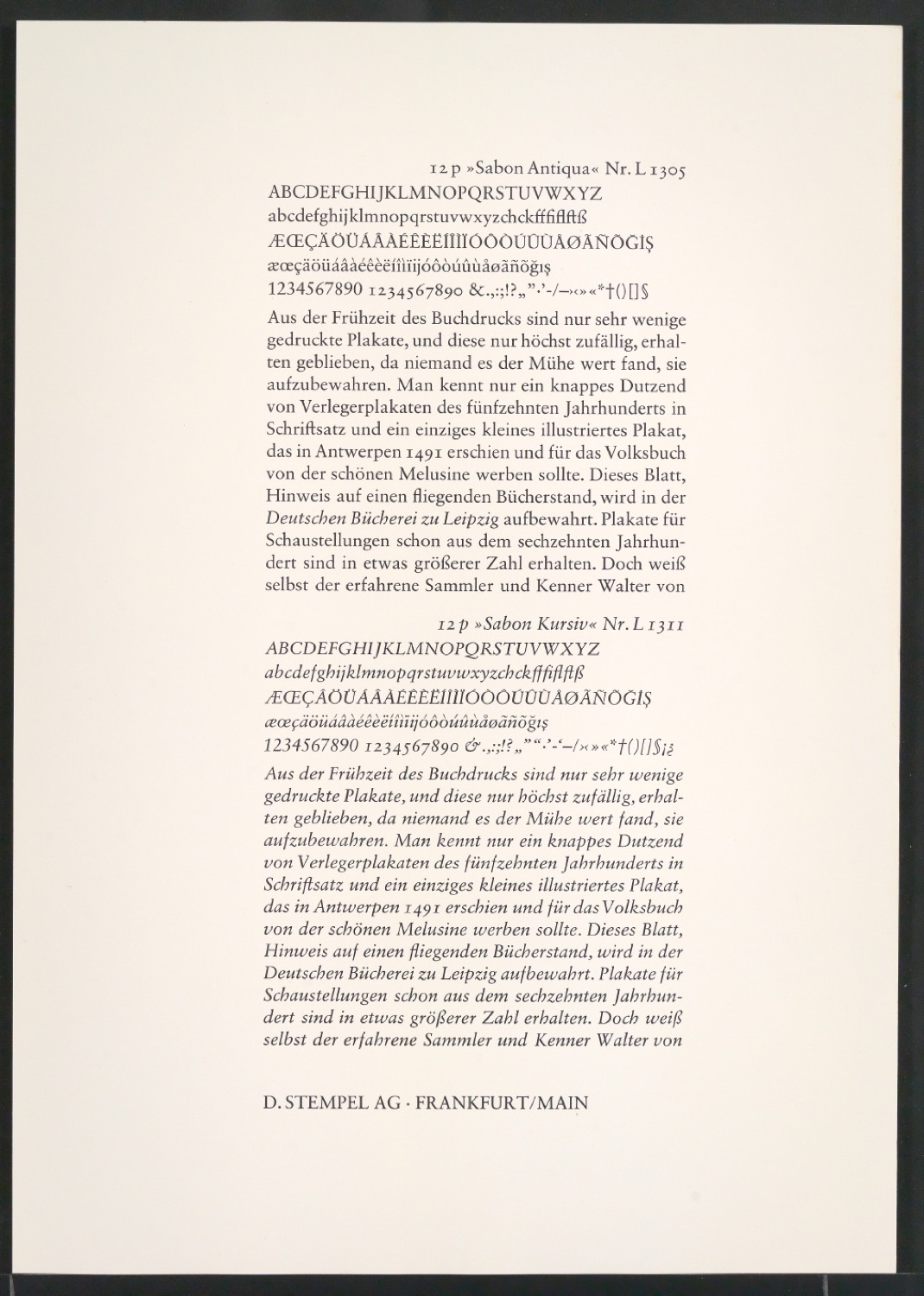 Probedrucke der Sabon in verschiedenen Schriftschnitten und Schriftgraden — Blatt 49