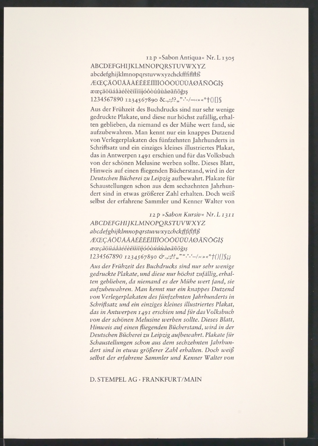 Probedrucke der Sabon in verschiedenen Schriftschnitten und Schriftgraden — Blatt 51