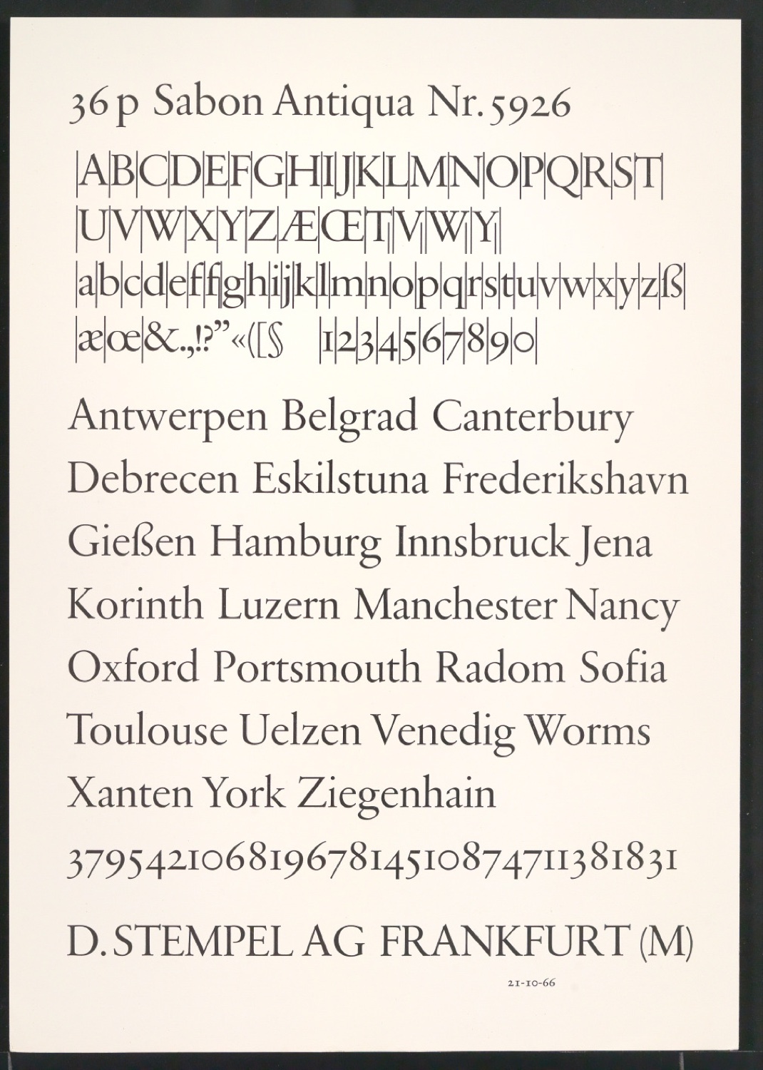 Probedrucke der Sabon in verschiedenen Schriftschnitten und Schriftgraden — Blatt 59