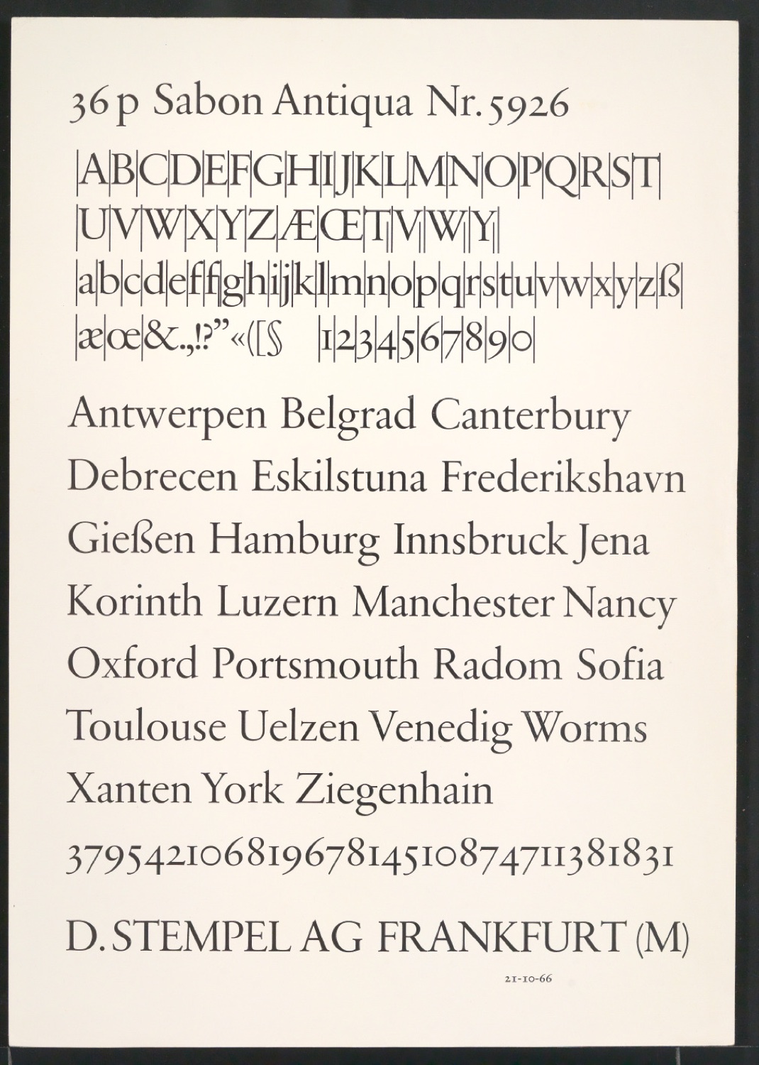 Probedrucke der Sabon in verschiedenen Schriftschnitten und Schriftgraden — Blatt 61