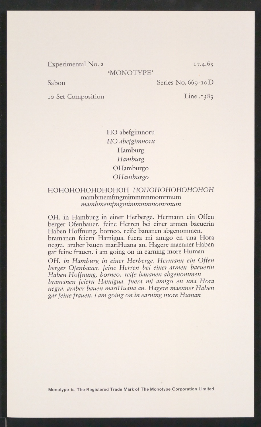 Probedrucke der Sabon in verschiedenen Schriftschnitten und Schriftgraden — Blatt 67