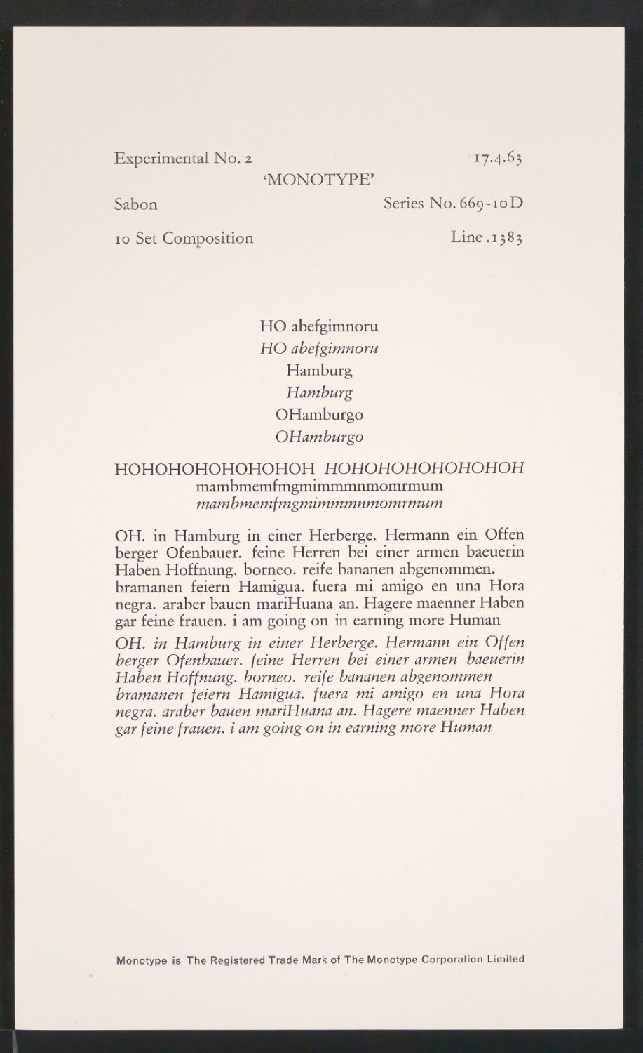 Probedrucke der Sabon in verschiedenen Schriftschnitten und Schriftgraden — Blatt 69