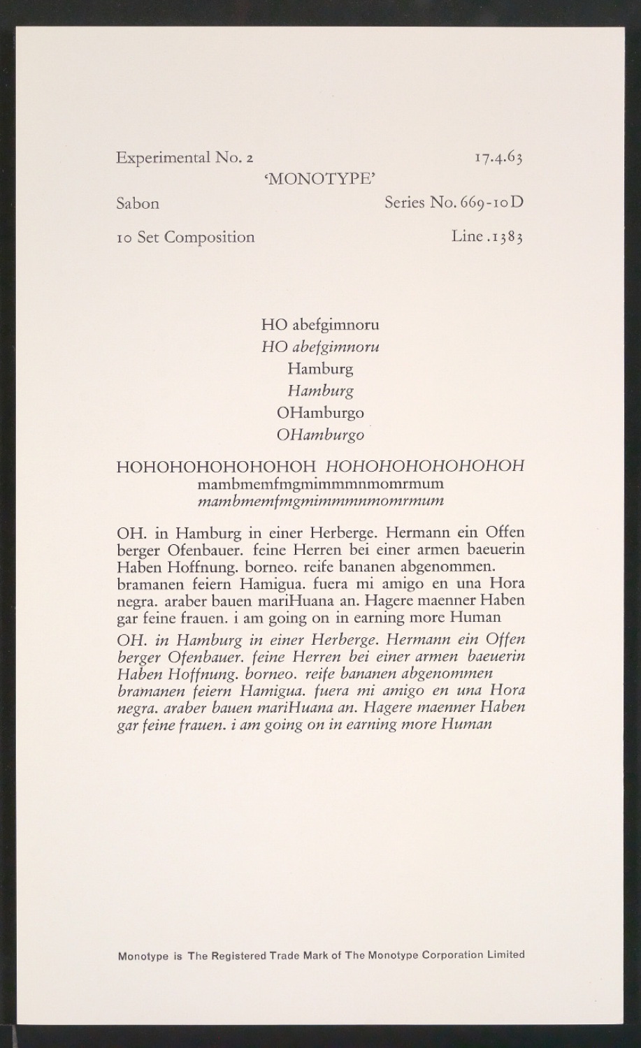 Probedrucke der Sabon in verschiedenen Schriftschnitten und Schriftgraden — Blatt 75
