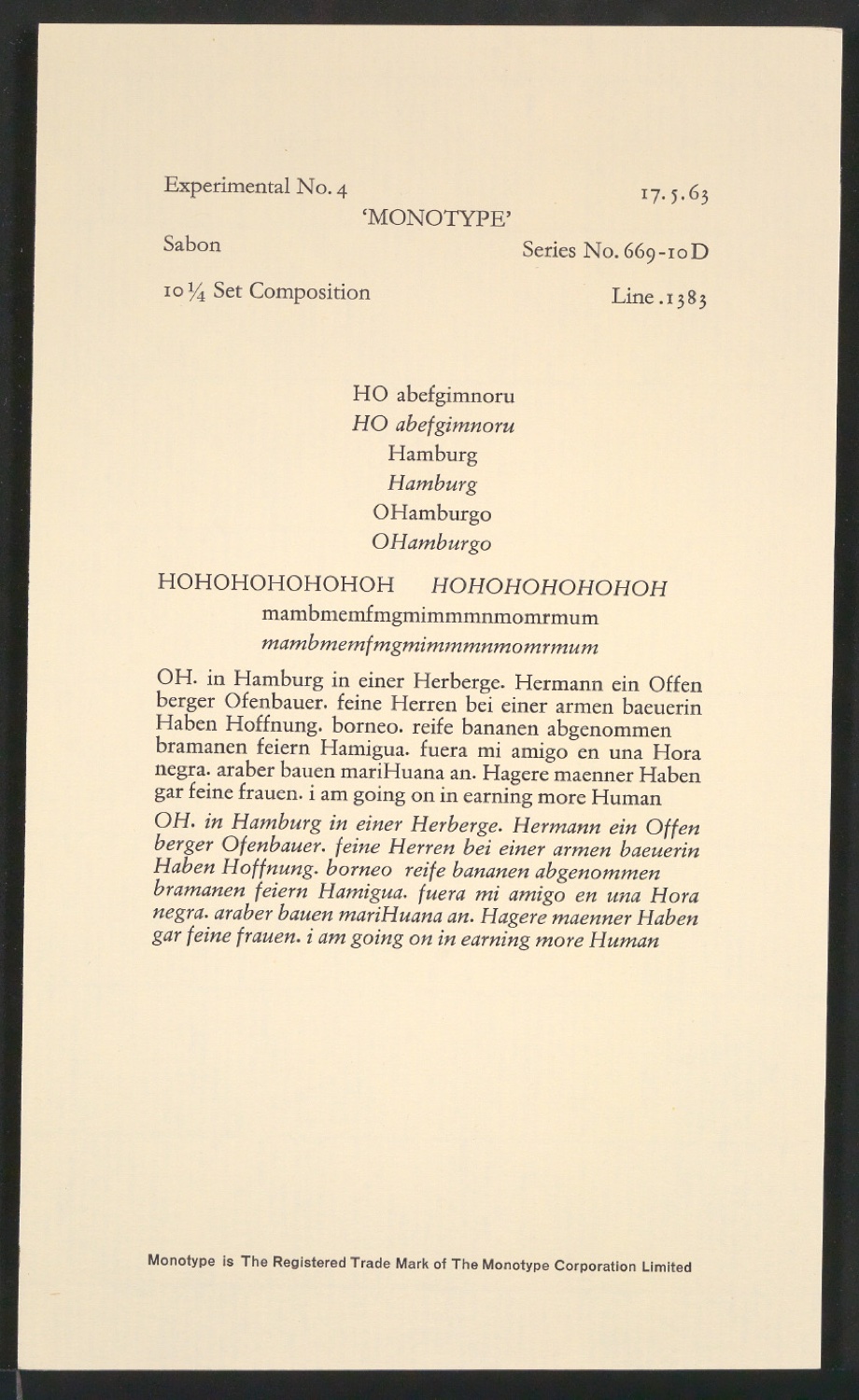 Probedrucke der Sabon in verschiedenen Schriftschnitten und Schriftgraden — Blatt 93