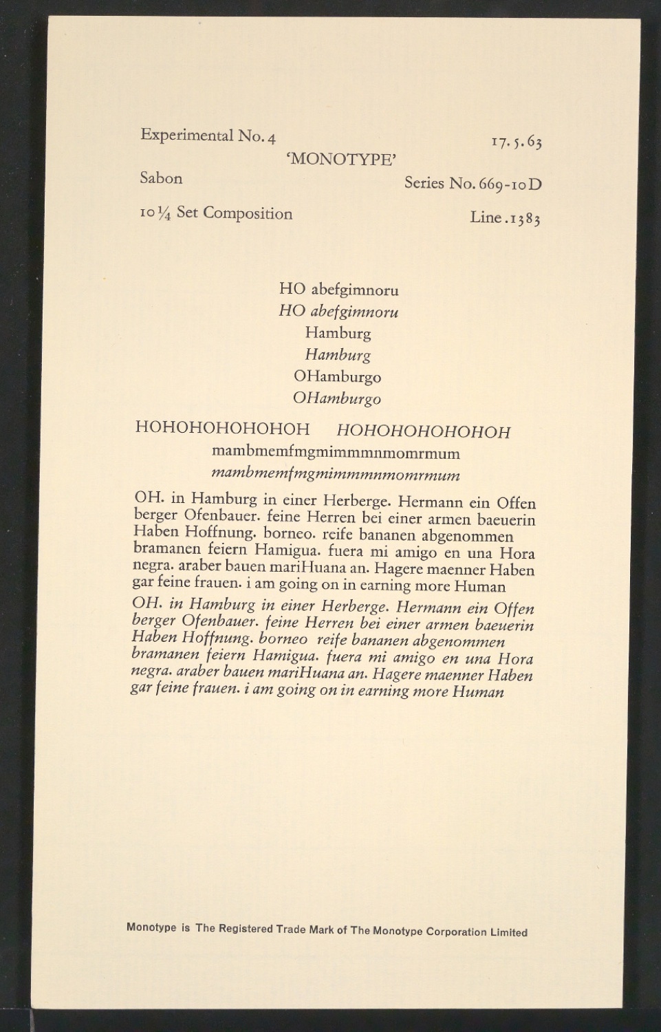 Probedrucke der Sabon in verschiedenen Schriftschnitten und Schriftgraden — Blatt 95