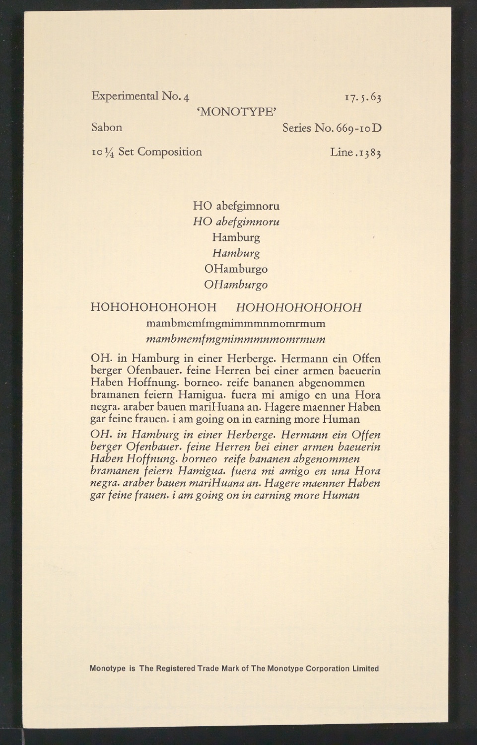 Probedrucke der Sabon in verschiedenen Schriftschnitten und Schriftgraden — Blatt 97