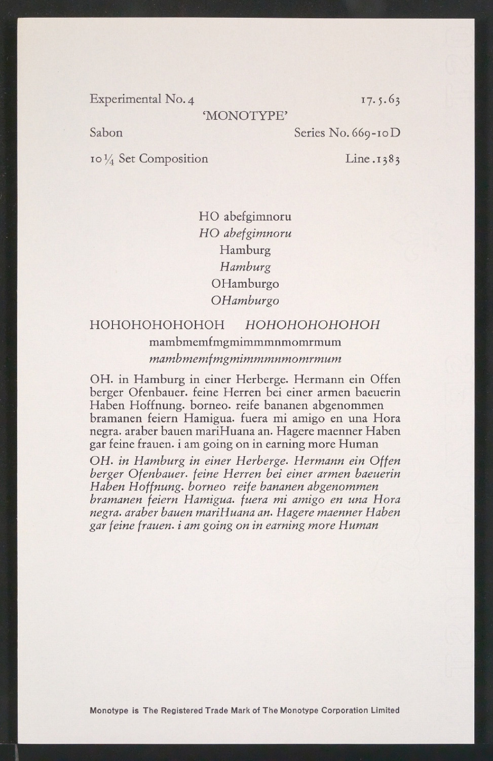 Probedrucke der Sabon in verschiedenen Schriftschnitten und Schriftgraden — Blatt 99