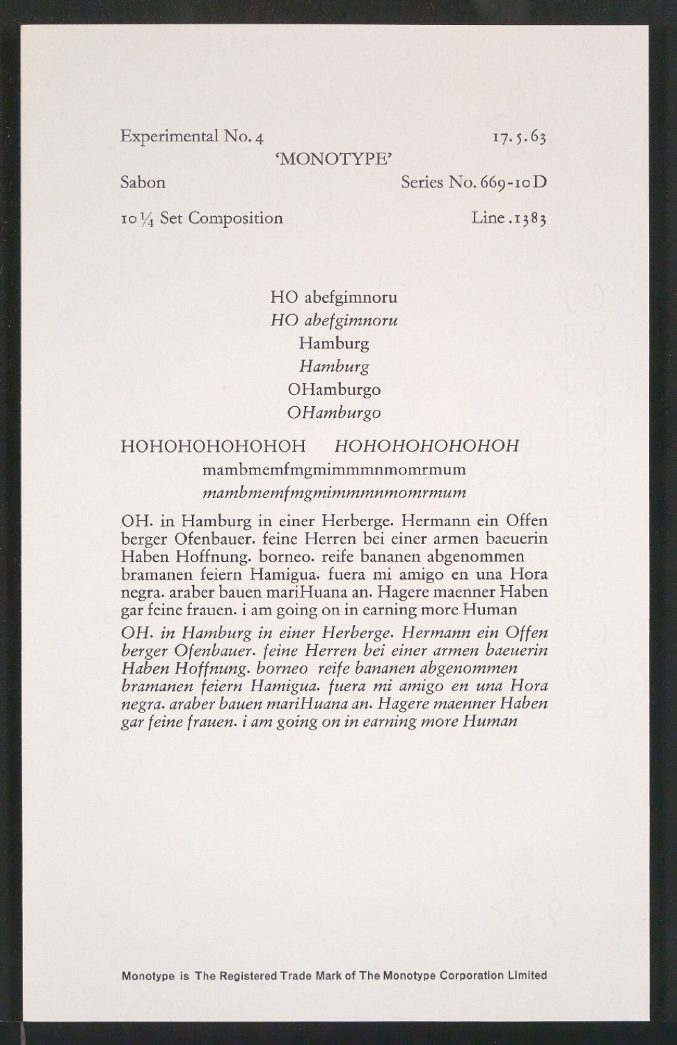 Probedrucke der Sabon in verschiedenen Schriftschnitten und Schriftgraden — Blatt 101