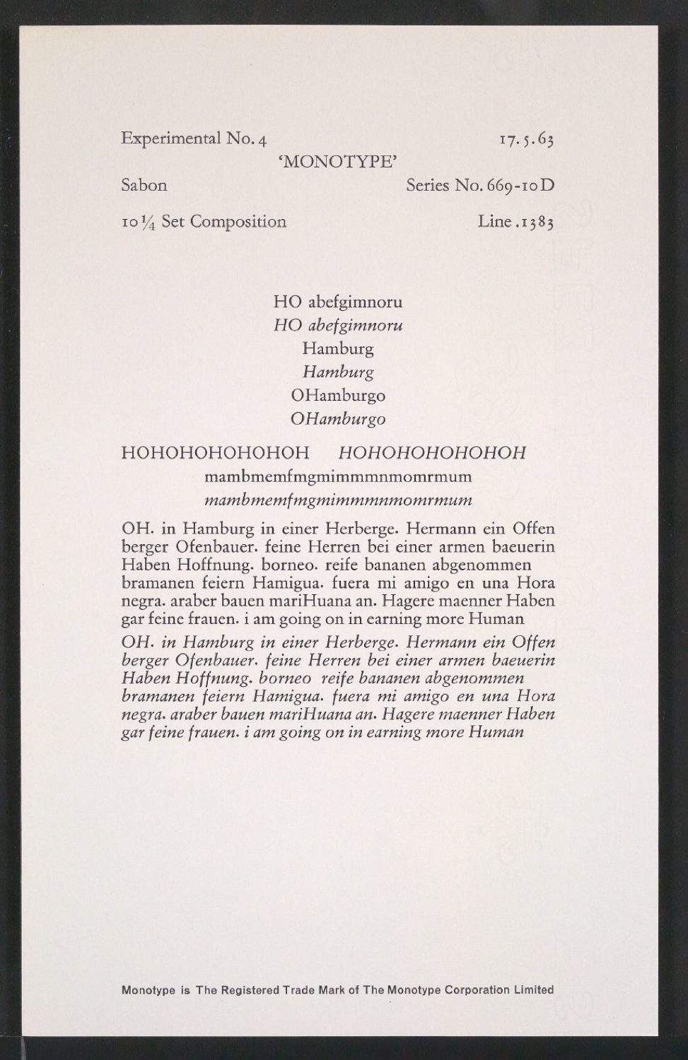 Probedrucke der Sabon in verschiedenen Schriftschnitten und Schriftgraden — Blatt 105