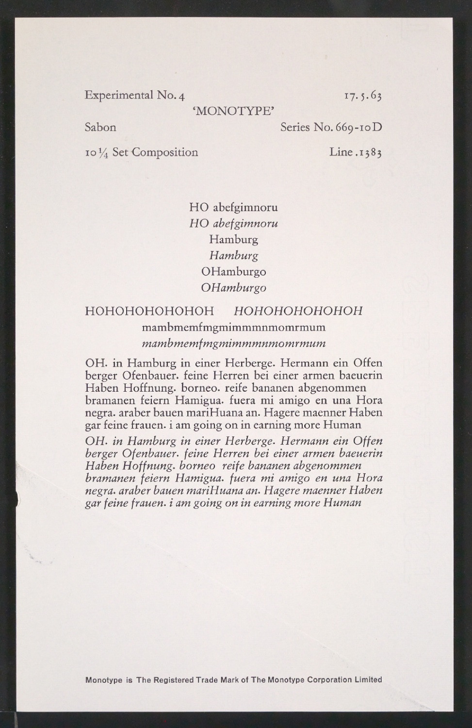 Probedrucke der Sabon in verschiedenen Schriftschnitten und Schriftgraden — Blatt 107