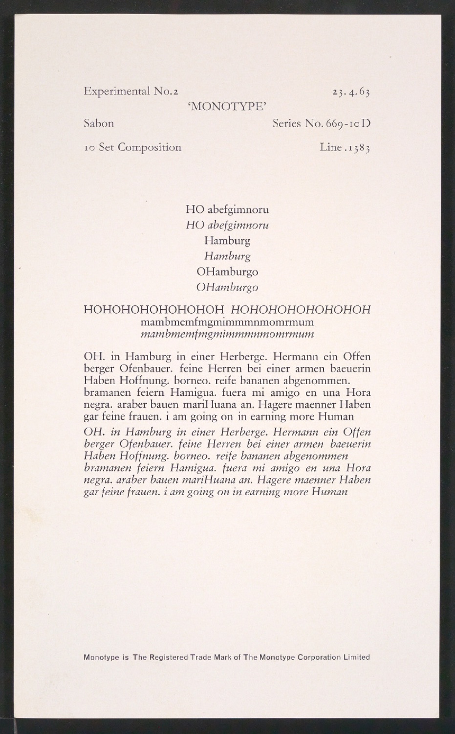 Probedrucke der Sabon in verschiedenen Schriftschnitten und Schriftgraden — Blatt 109
