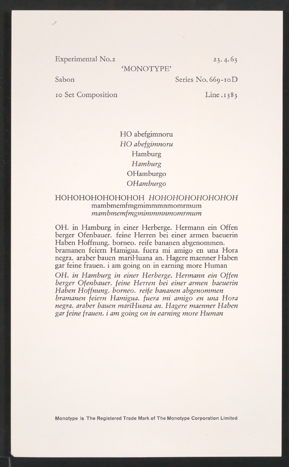Probedrucke der Sabon in verschiedenen Schriftschnitten und Schriftgraden — Blatt 111