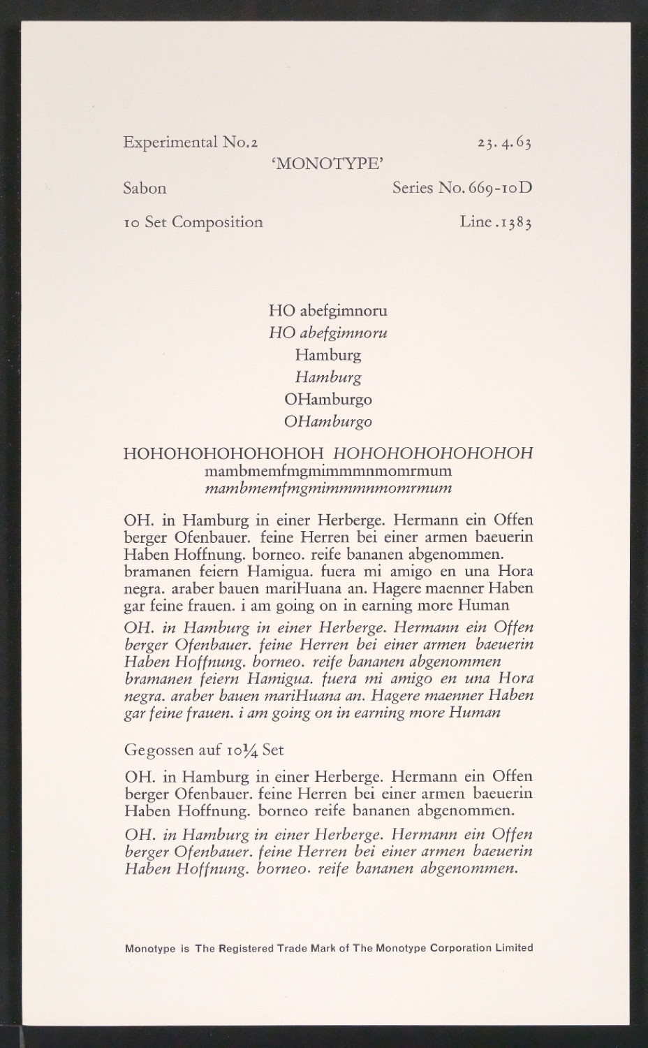 Probedrucke der Sabon in verschiedenen Schriftschnitten und Schriftgraden — Blatt 113