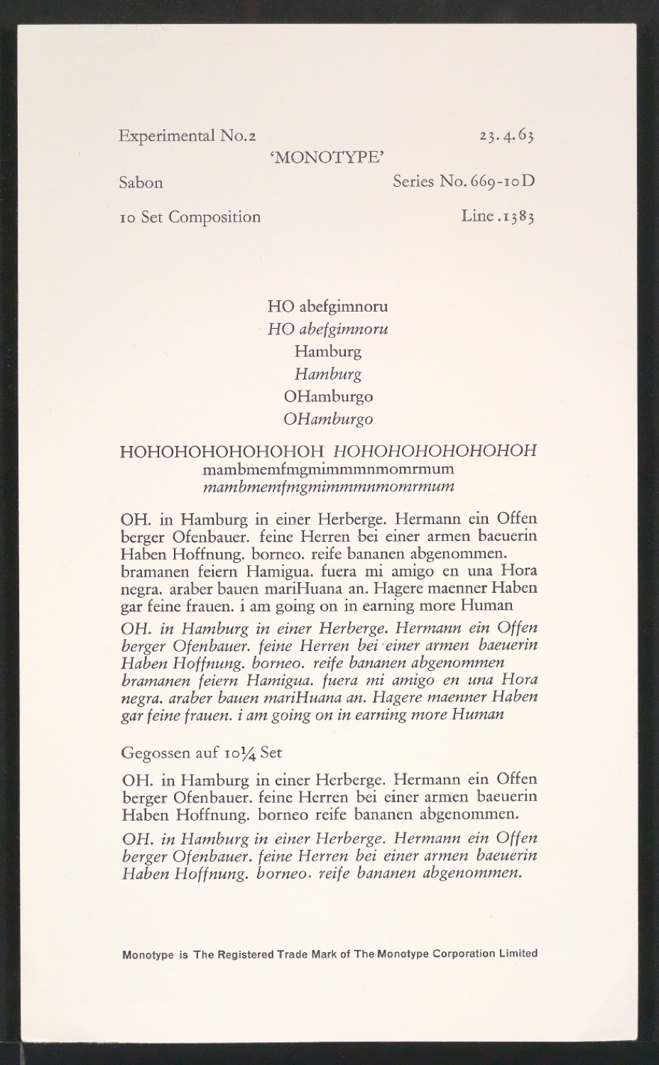 Probedrucke der Sabon in verschiedenen Schriftschnitten und Schriftgraden — Blatt 115