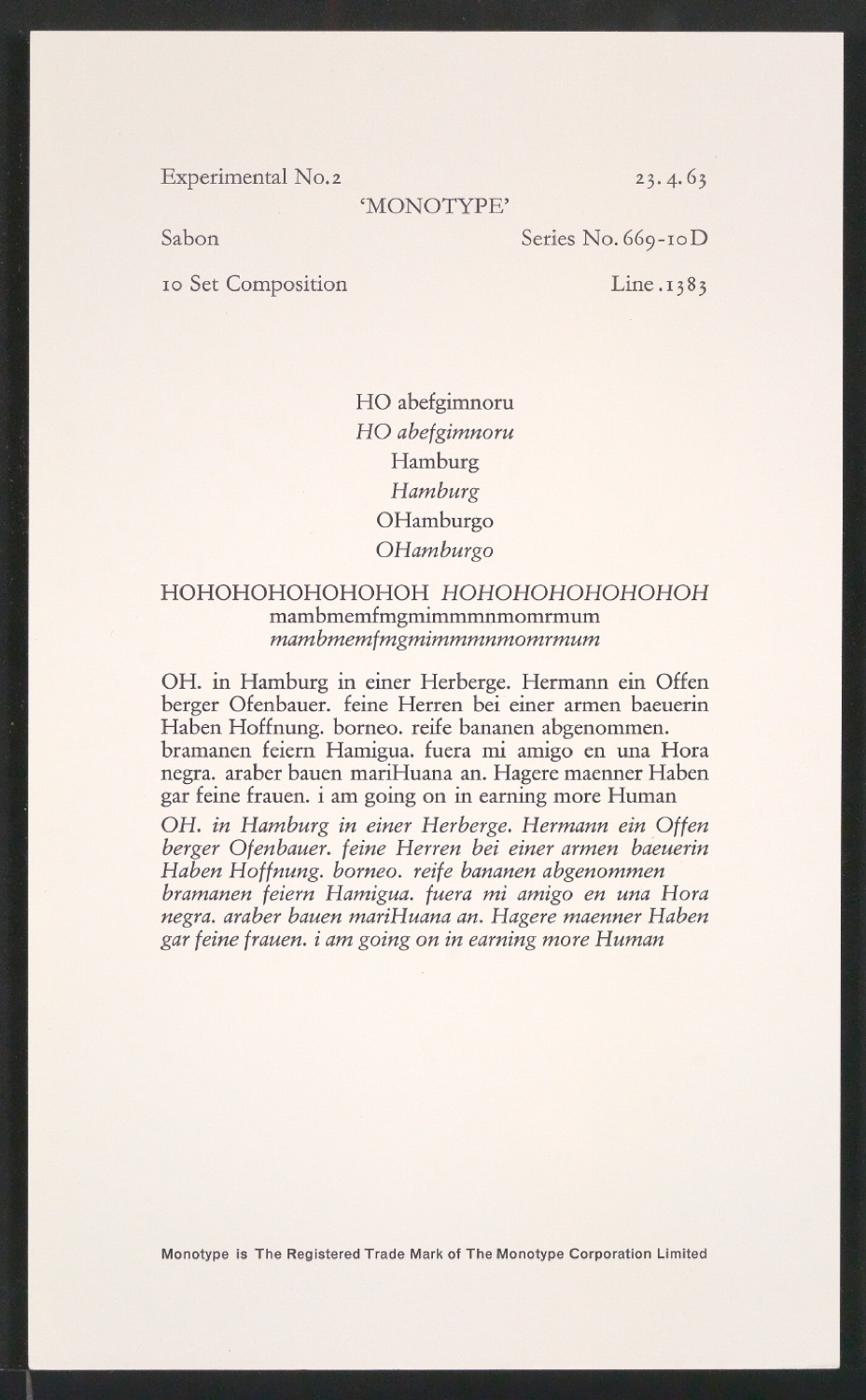 Probedrucke der Sabon in verschiedenen Schriftschnitten und Schriftgraden — Blatt 119