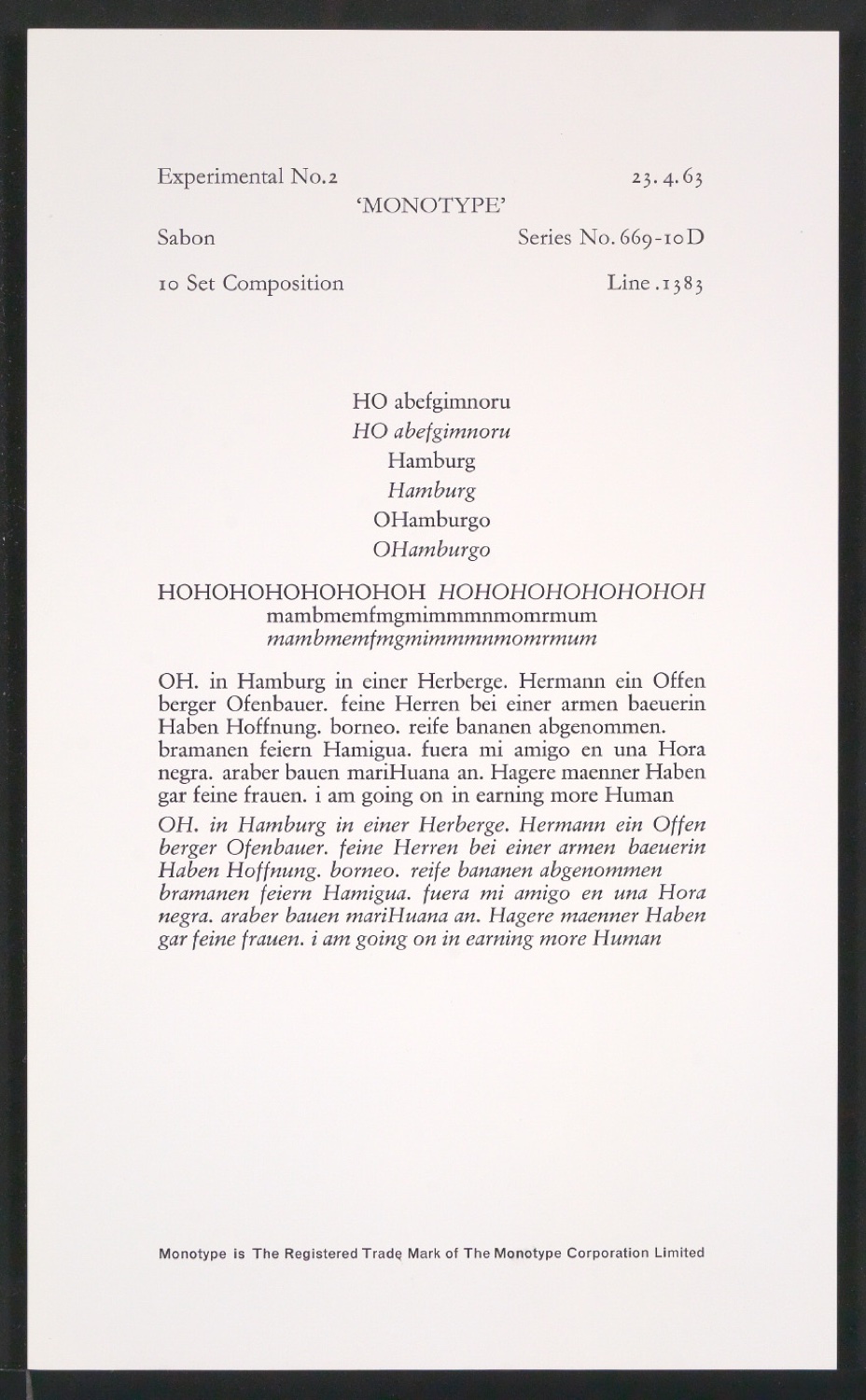 Probedrucke der Sabon in verschiedenen Schriftschnitten und Schriftgraden — Blatt 125