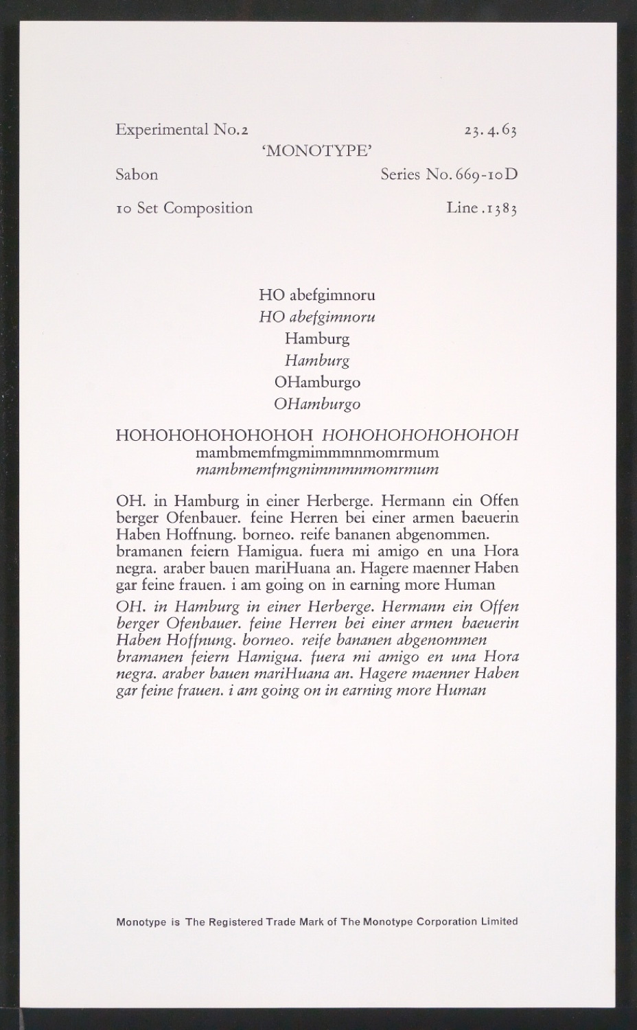 Probedrucke der Sabon in verschiedenen Schriftschnitten und Schriftgraden — Blatt 127