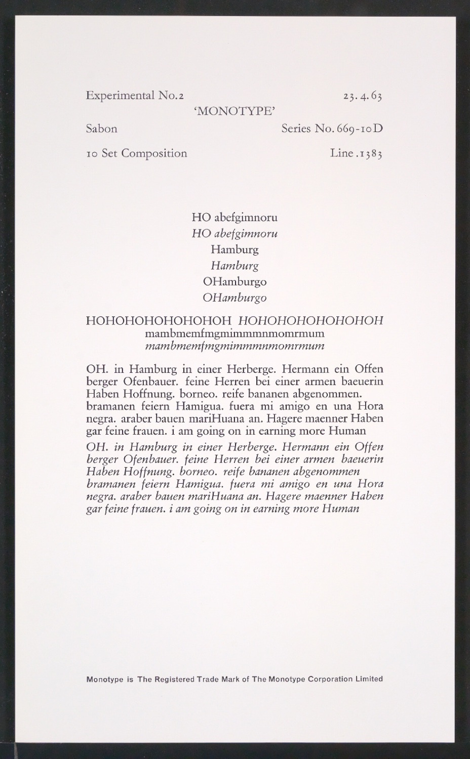 Probedrucke der Sabon in verschiedenen Schriftschnitten und Schriftgraden — Blatt 129