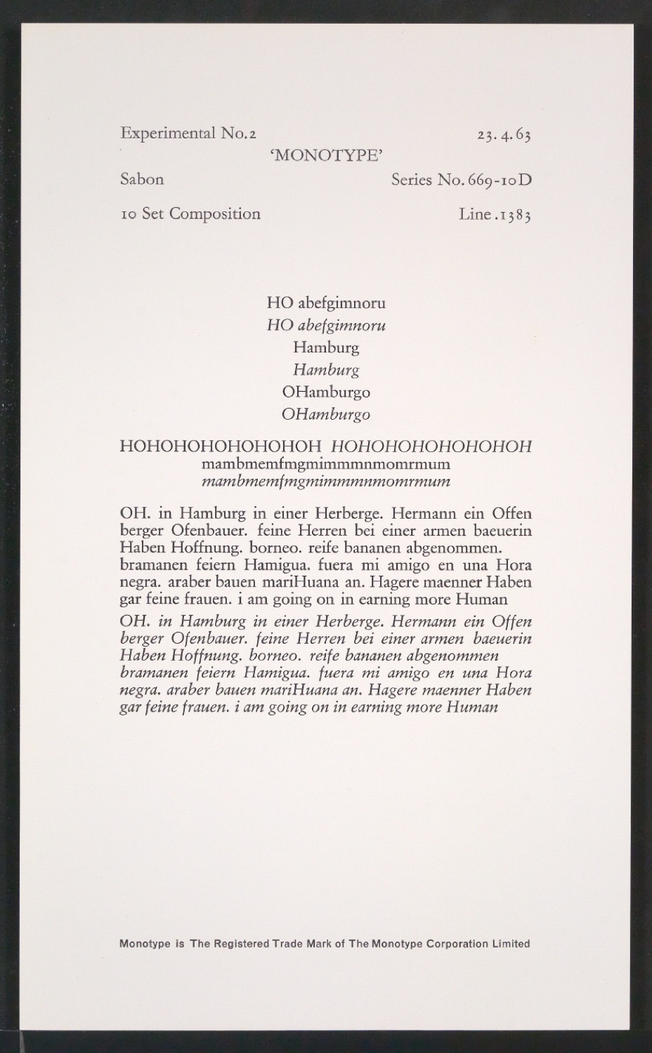 Probedrucke der Sabon in verschiedenen Schriftschnitten und Schriftgraden — Blatt 135