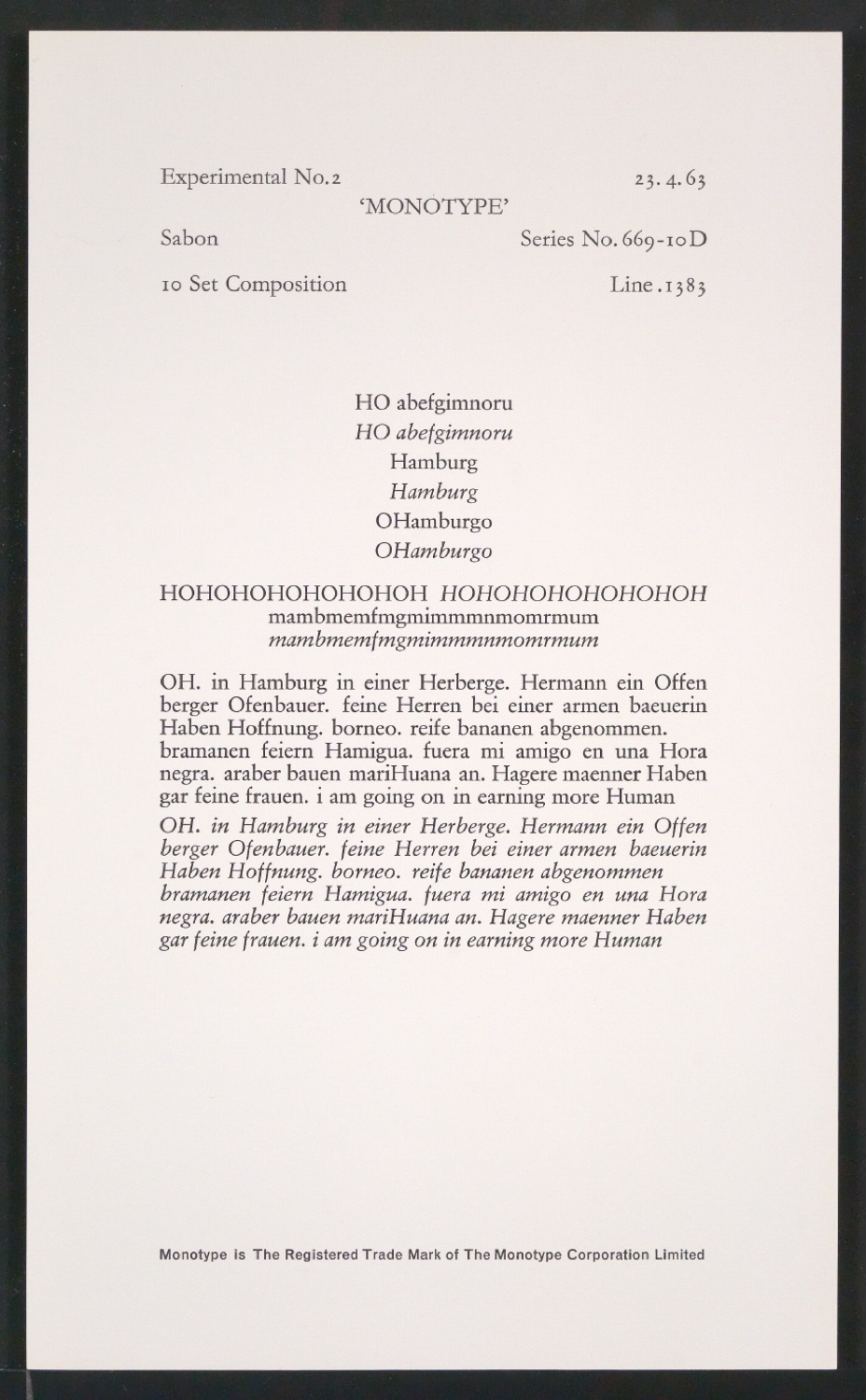 Probedrucke der Sabon in verschiedenen Schriftschnitten und Schriftgraden — Blatt 137