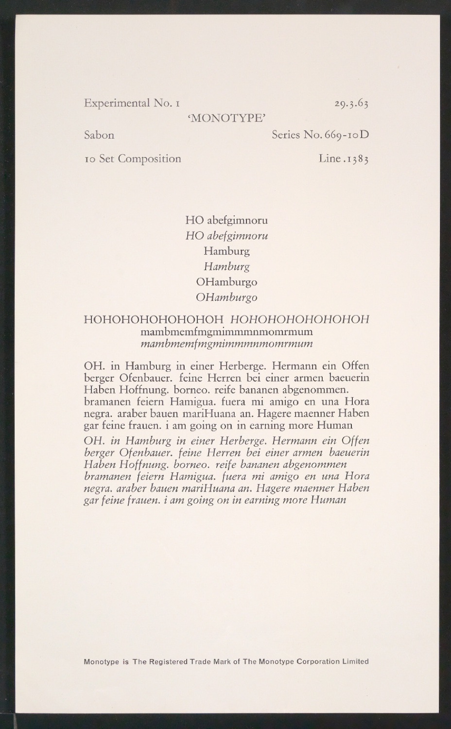 Probedrucke der Sabon in verschiedenen Schriftschnitten und Schriftgraden — Blatt 141