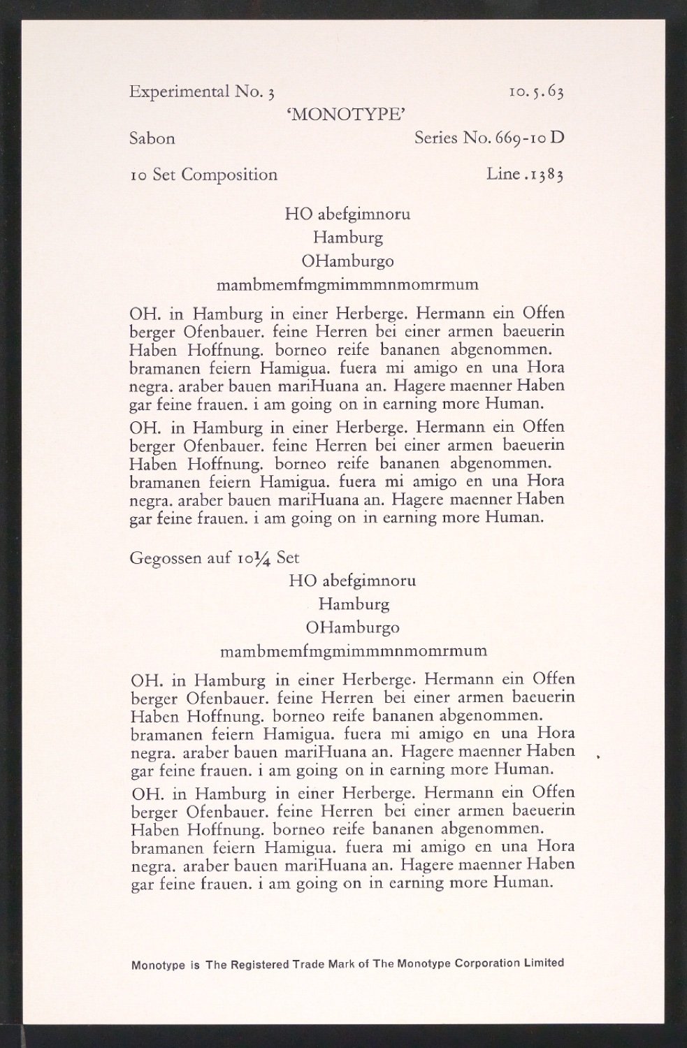 Probedrucke der Sabon in verschiedenen Schriftschnitten und Schriftgraden — Blatt 143